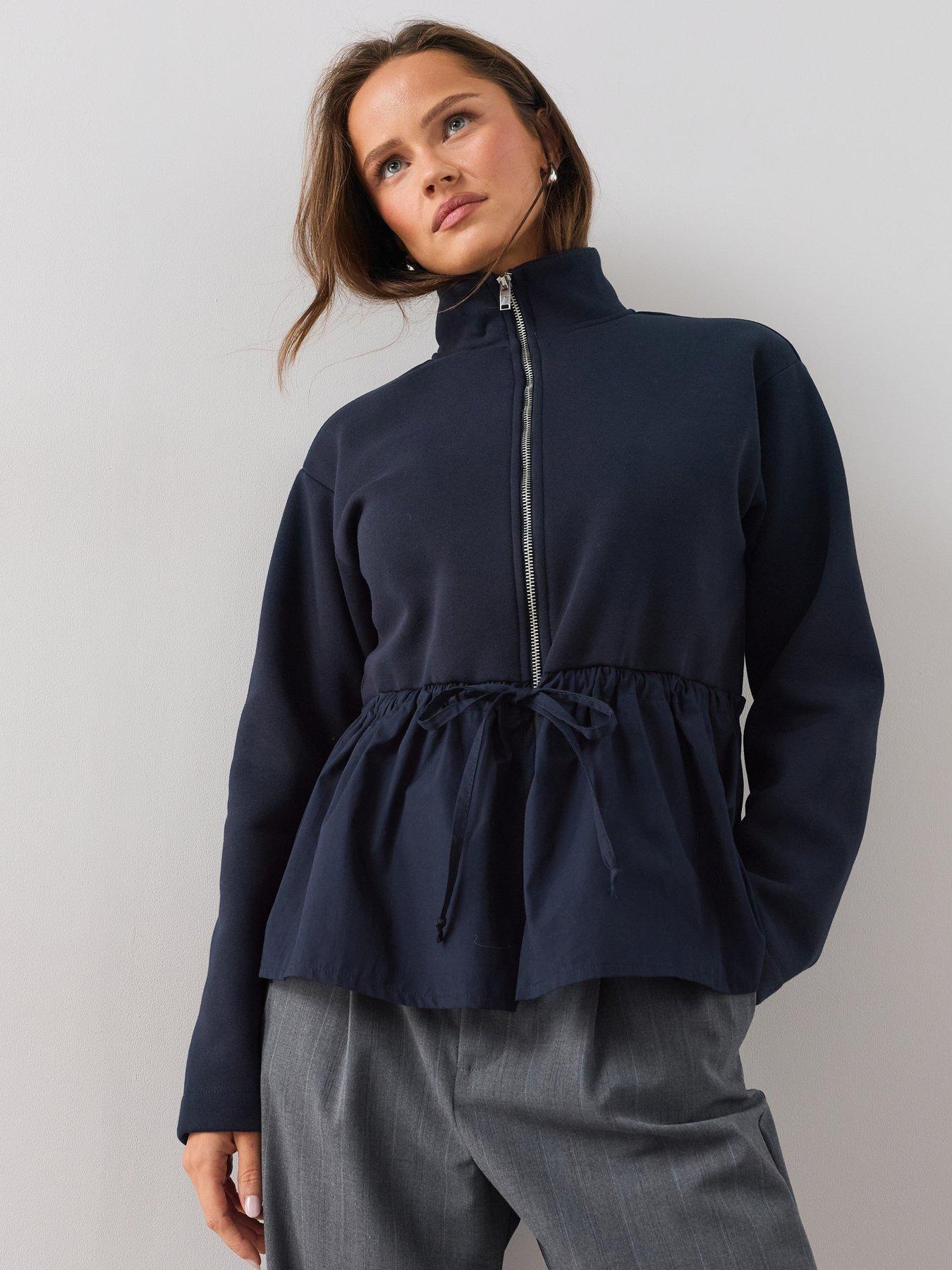 The Very Collection Woven Mix Zip-Up Jacket - Navy
