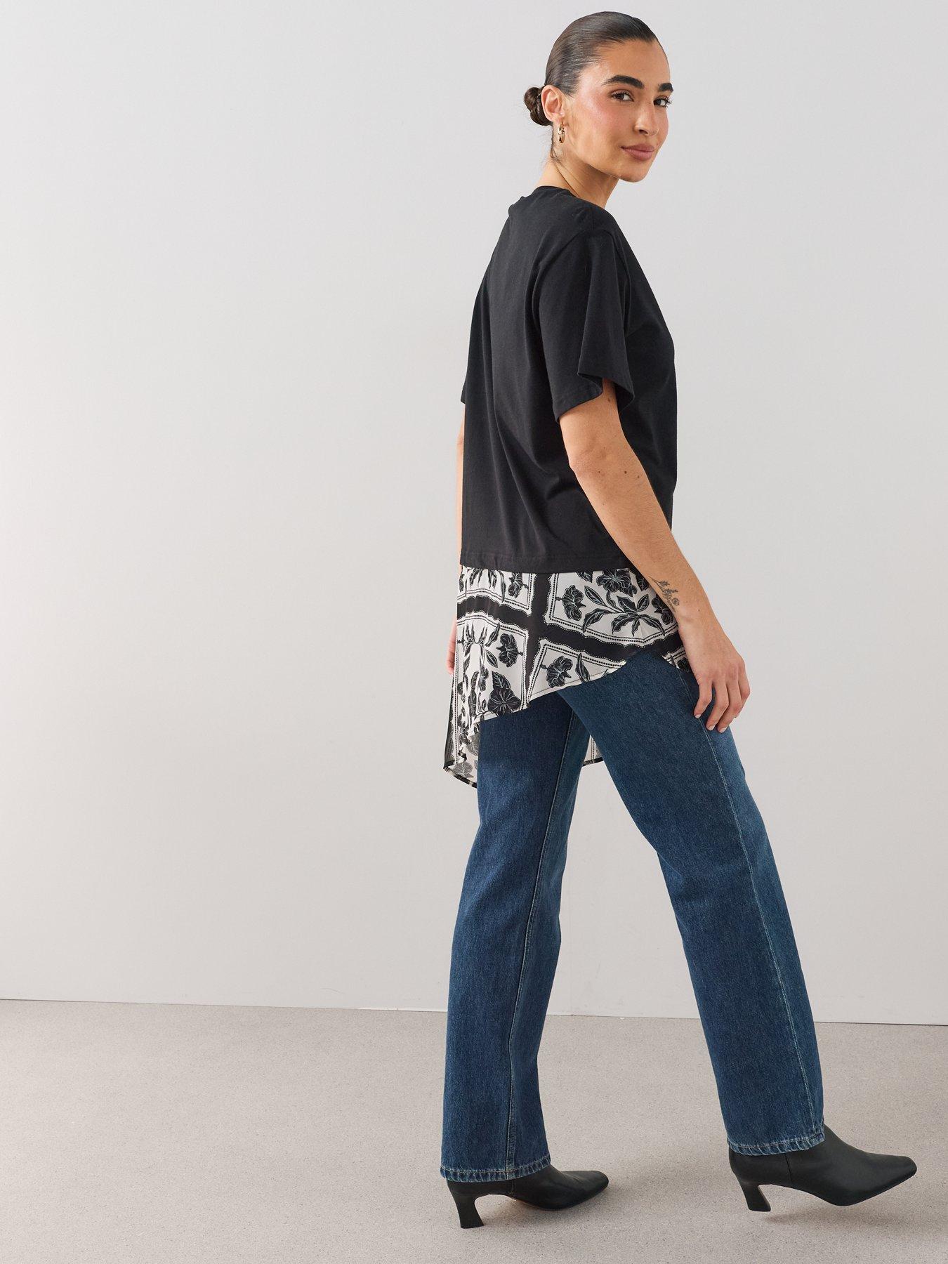 Image 5 of 7 of The Very Collection Woven Hem Asymmetric T-shirt - Black