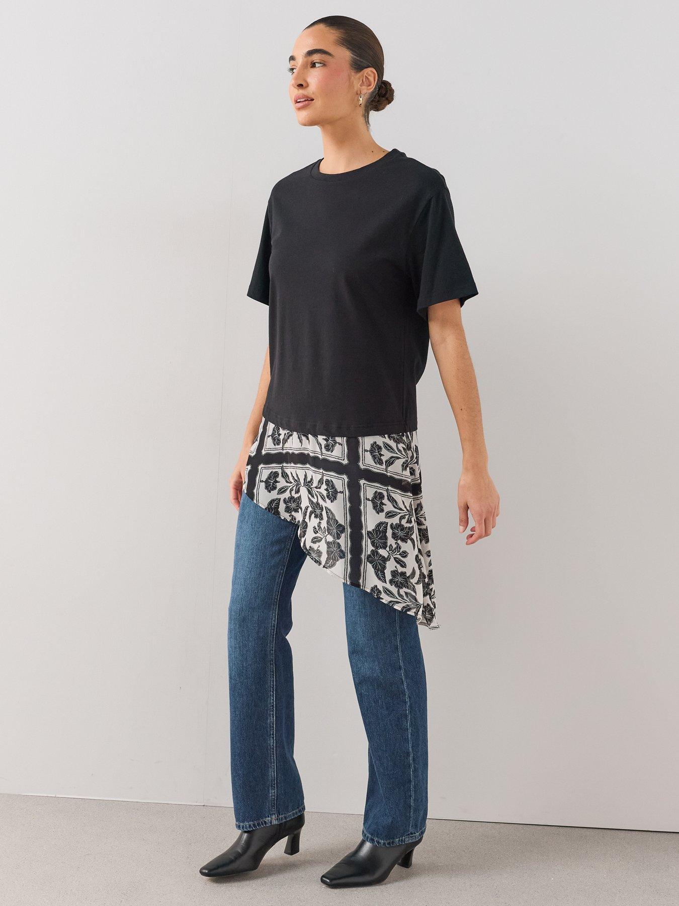 Image 6 of 7 of The Very Collection Woven Hem Asymmetric T-shirt - Black