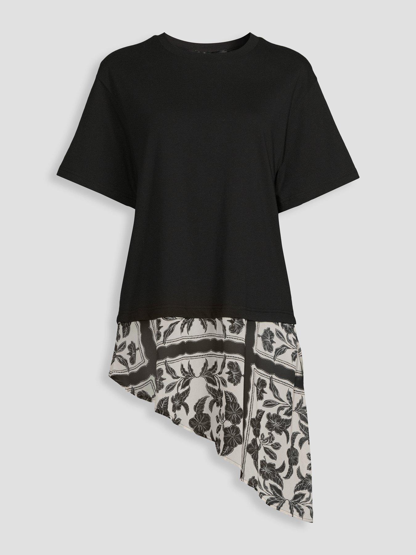 Image 7 of 7 of The Very Collection Woven Hem Asymmetric T-shirt - Black