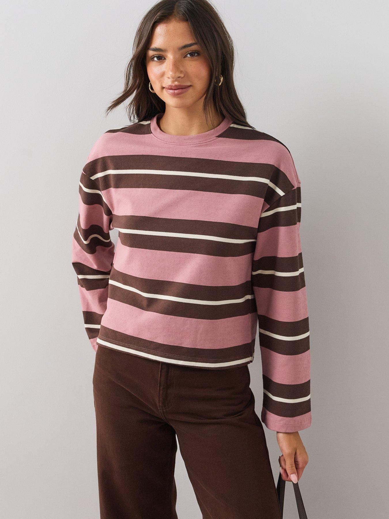 Image 1 of 6 of The Very Collection Womens Textured Stripe Long Sleeve Blouse - Multi