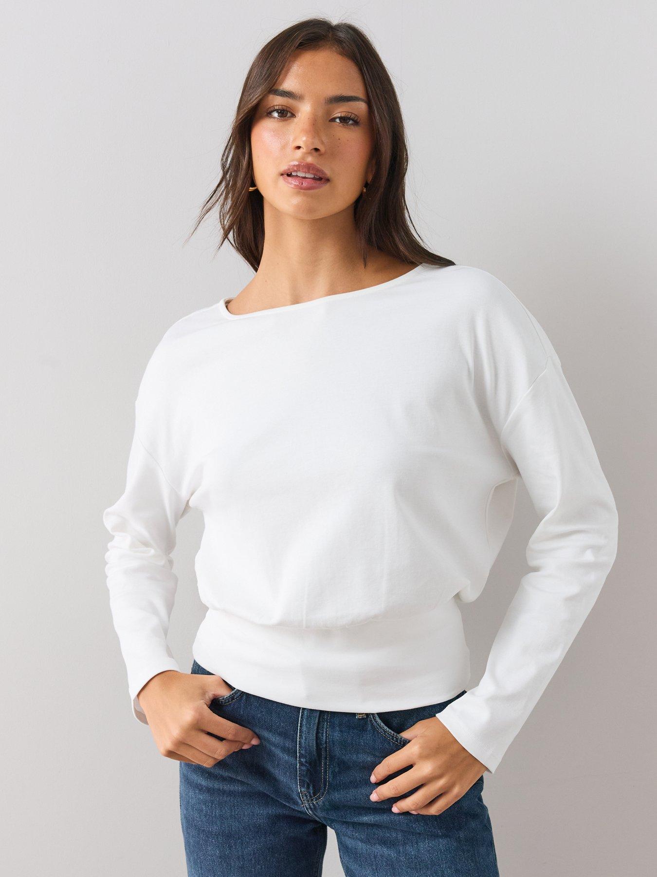 Image 1 of 6 of The Very Collection Banded Hem Cotton Top - Grey Stripe