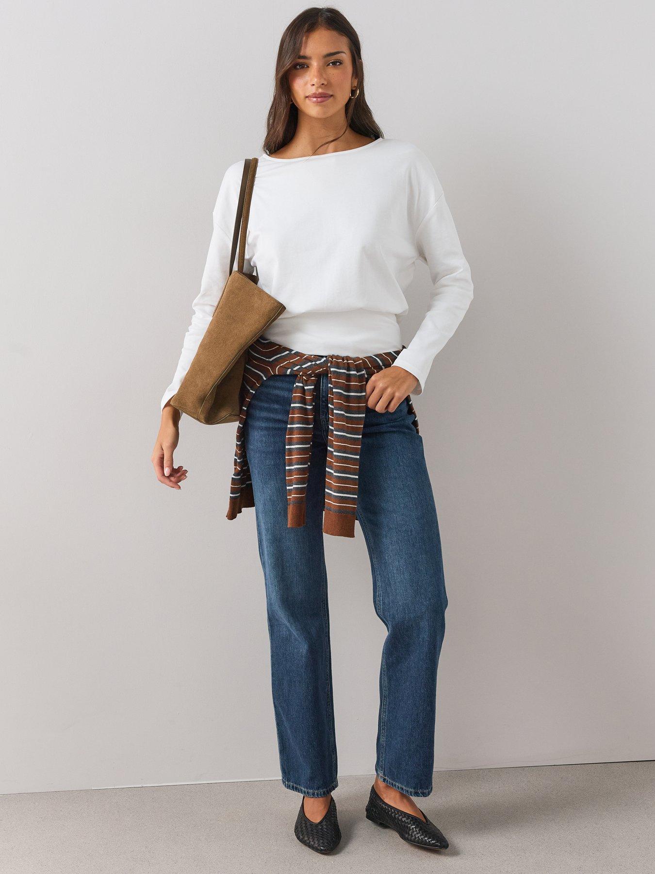 Image 3 of 6 of The Very Collection Banded Hem Cotton Top - Grey Stripe