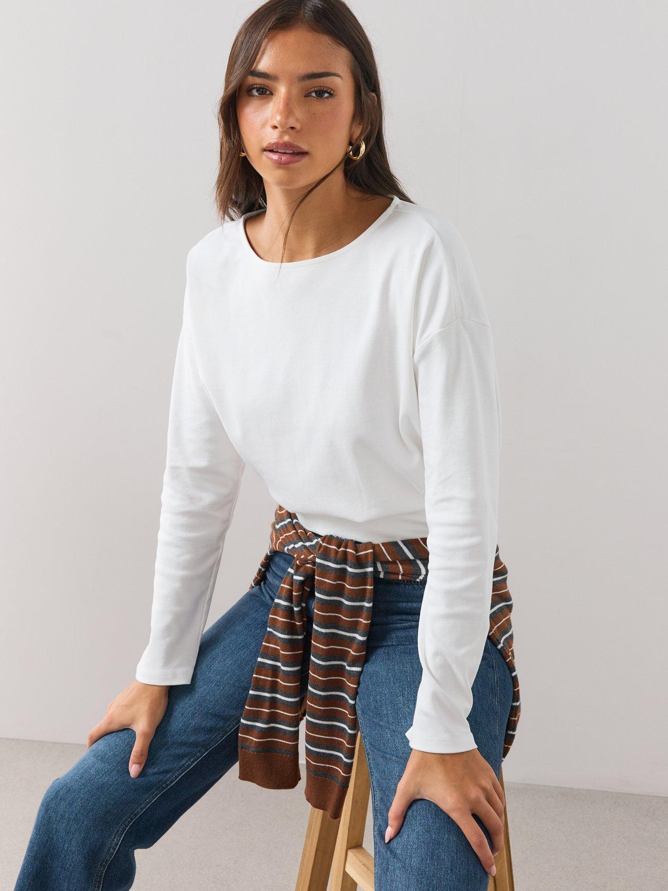 Image 4 of 6 of The Very Collection Banded Hem Cotton Top - Grey Stripe
