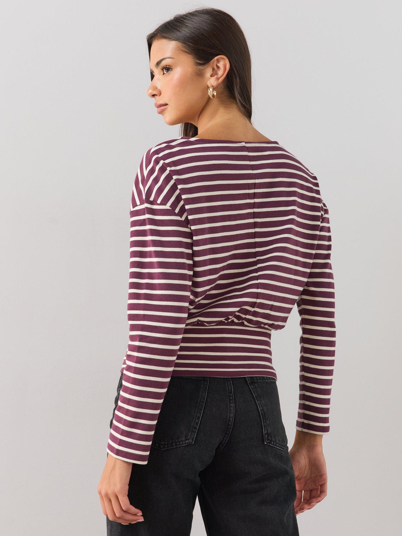 Image 2 of 6 of The Very Collection Banded Hem Stripe Top - Wine Stripe
