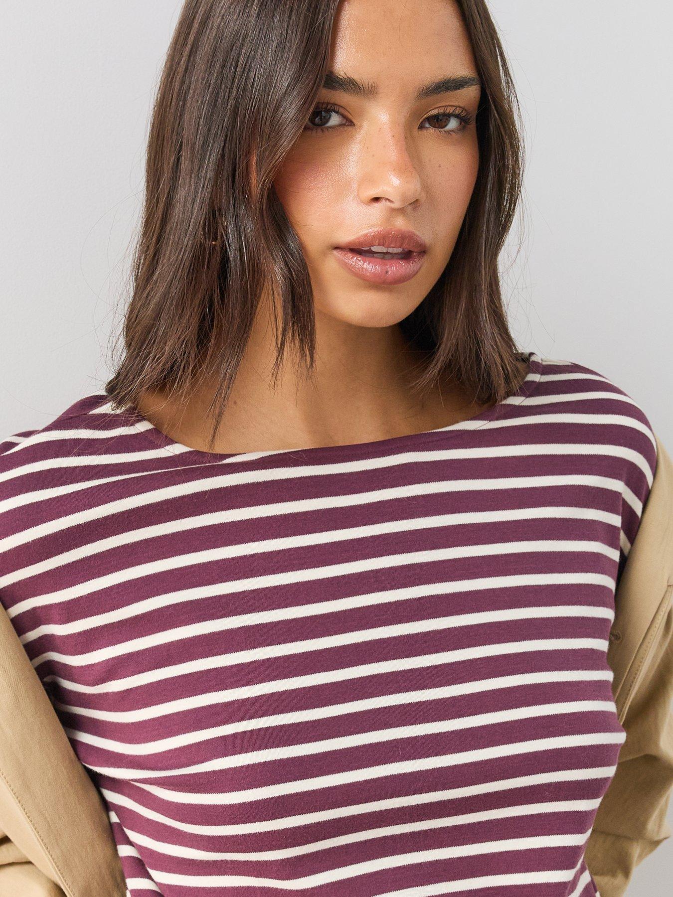 Image 4 of 6 of The Very Collection Banded Hem Stripe Top - Wine Stripe