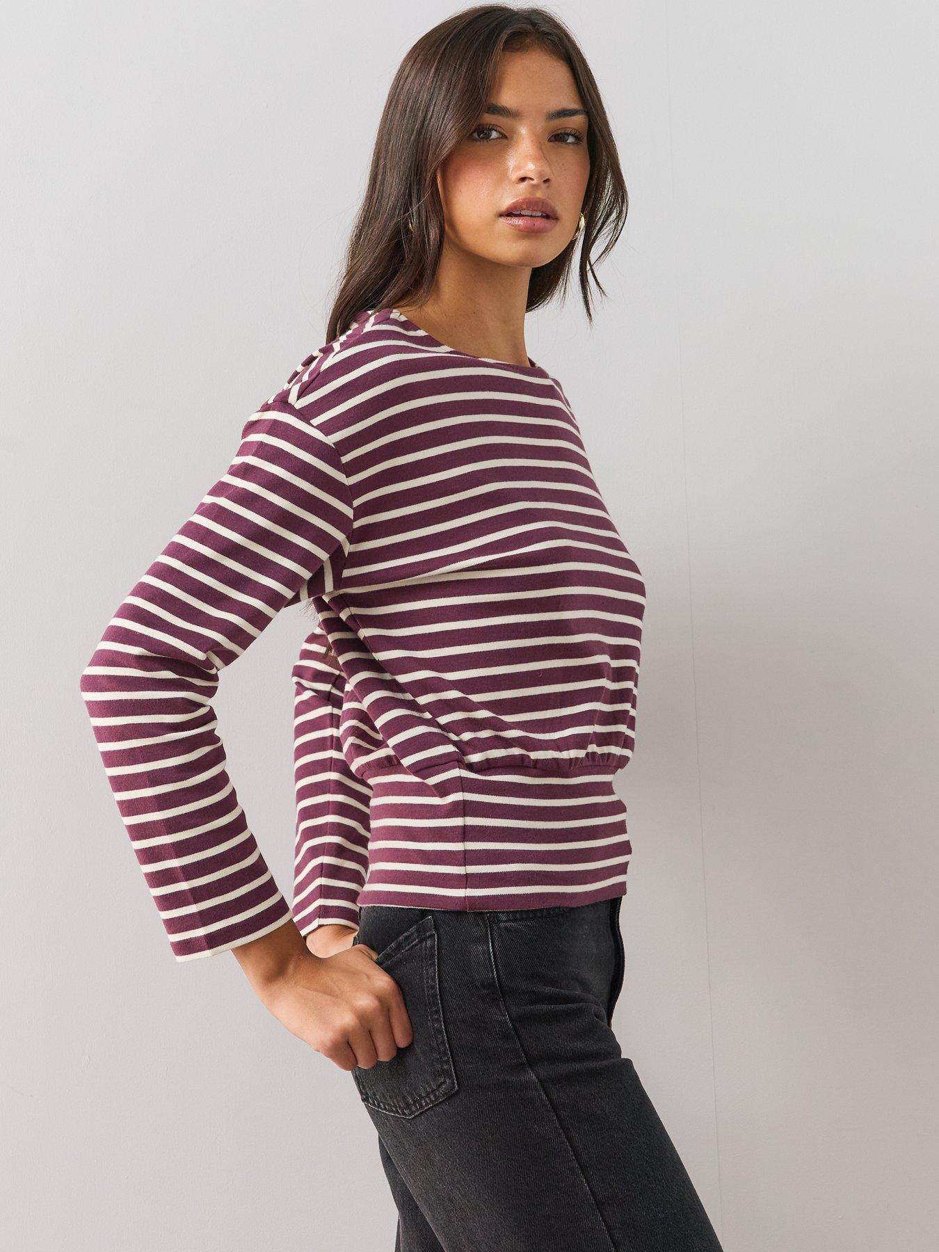 Image 5 of 6 of The Very Collection Banded Hem Stripe Top - Wine Stripe