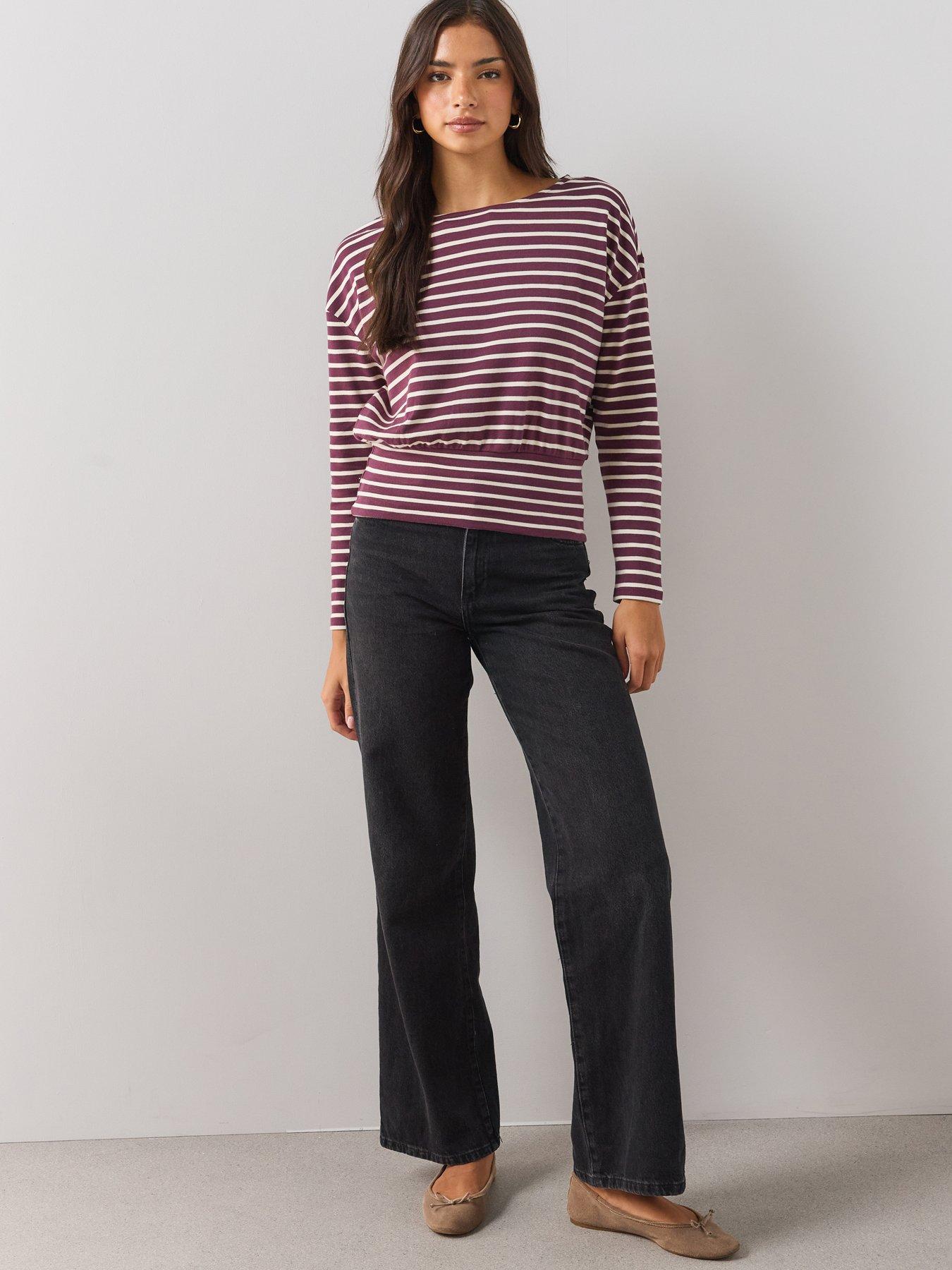 Image 6 of 6 of The Very Collection Banded Hem Stripe Top - Wine Stripe