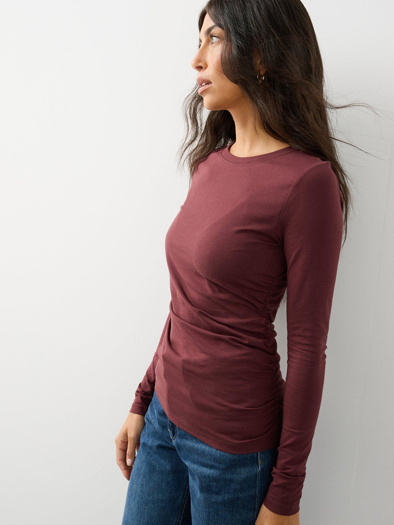 Image 4 of 6 of The Very Collection Womens Ruched Side Long Sleeve Top - Burgundy