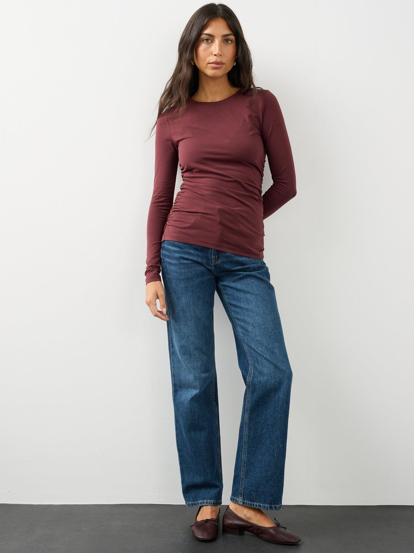 Image 5 of 6 of The Very Collection Womens Ruched Side Long Sleeve Top - Burgundy