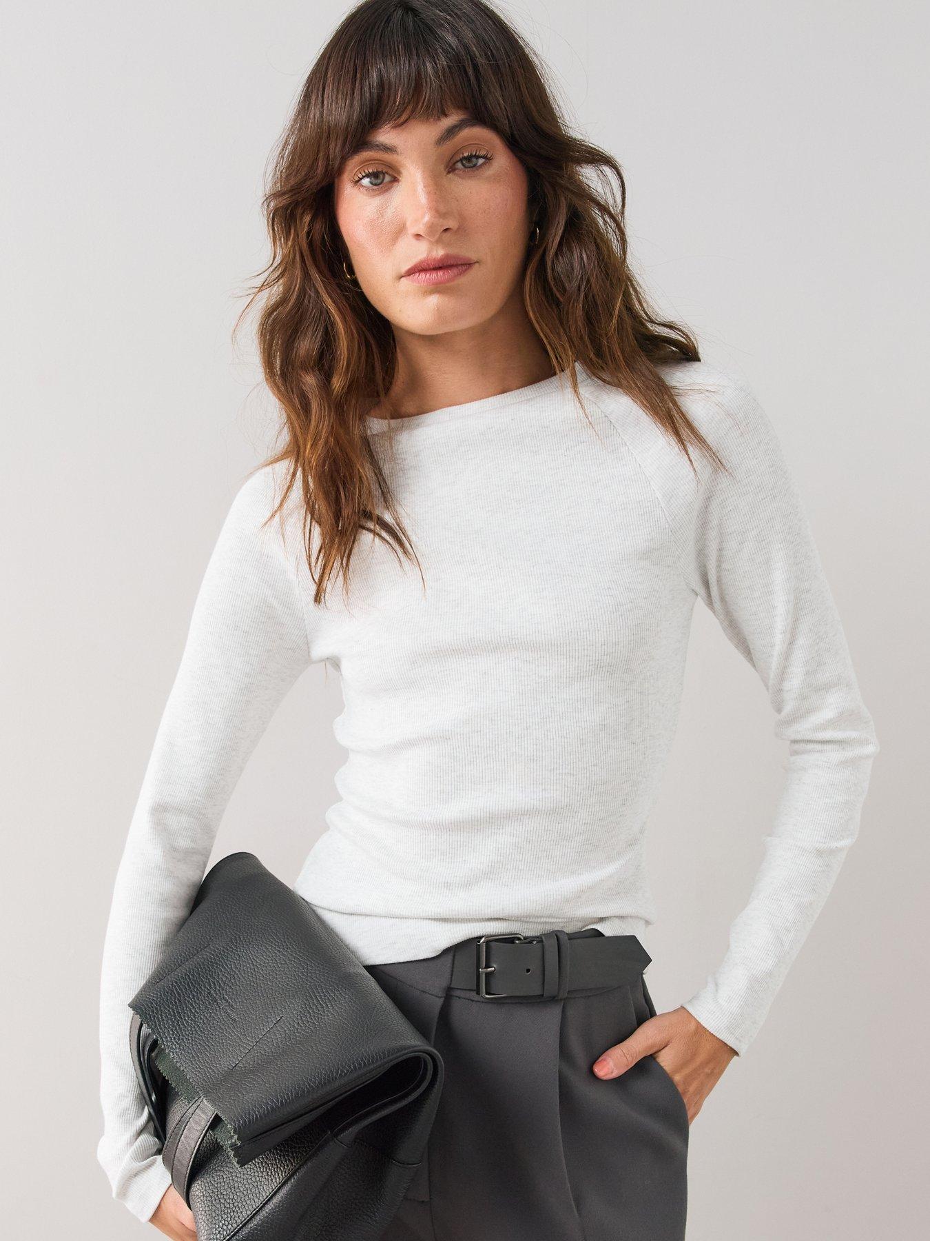 Image 1 of 6 of The Very Collection Soft Rib Long Sleeve Top -&nbsp;White