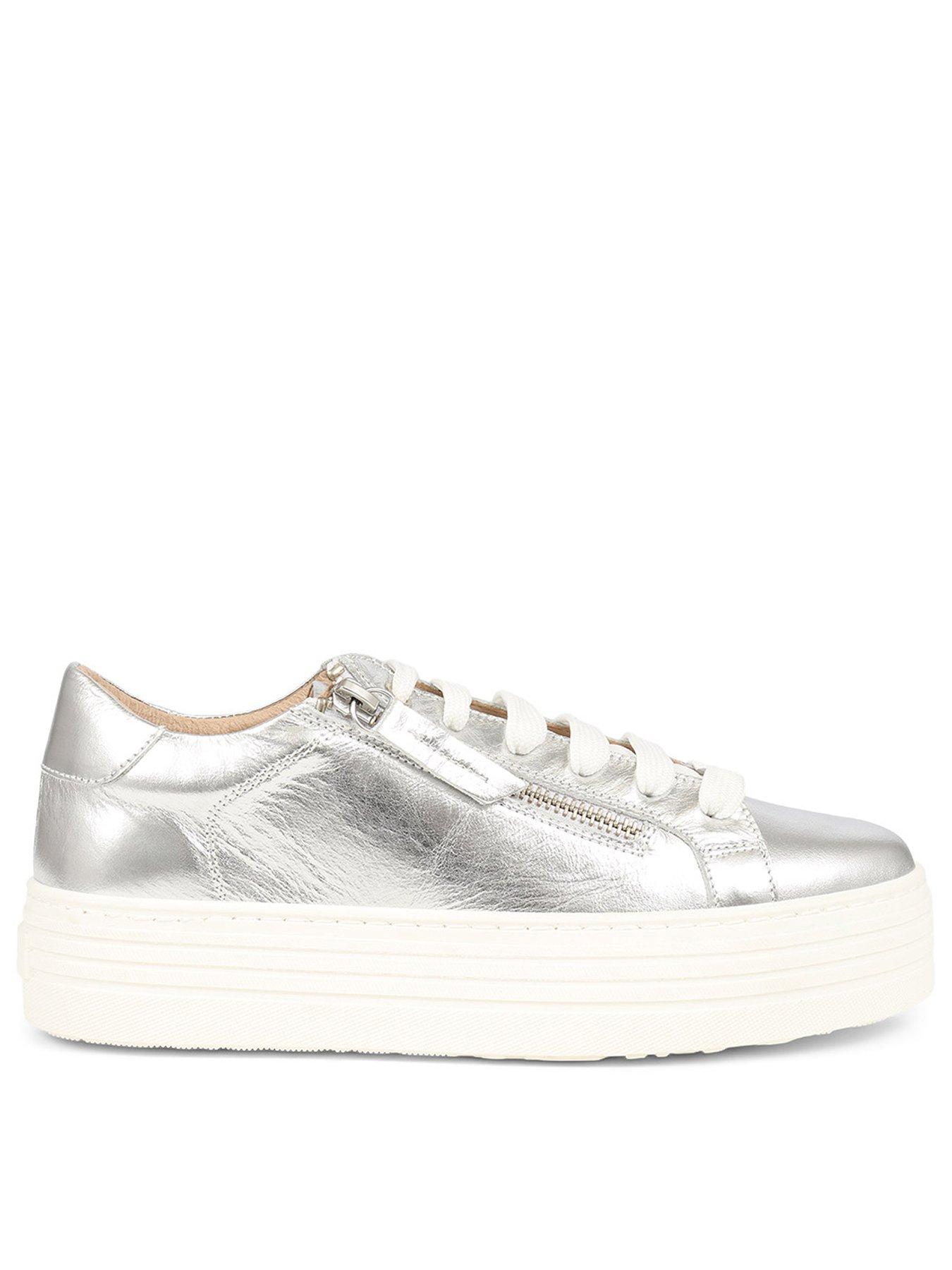 front image of jones-bootmaker-amalia-flatform-trainer-silver