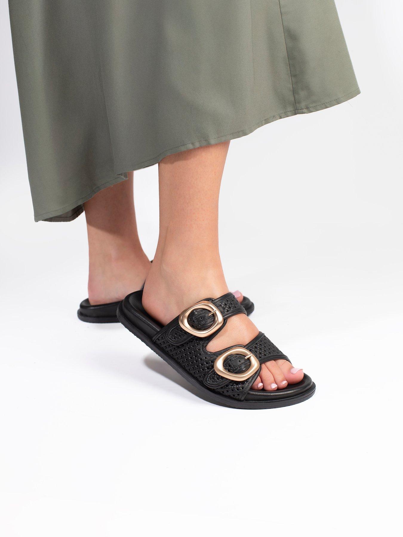  image of jones-bootmaker-gisela-buckle-flat-sandal-black