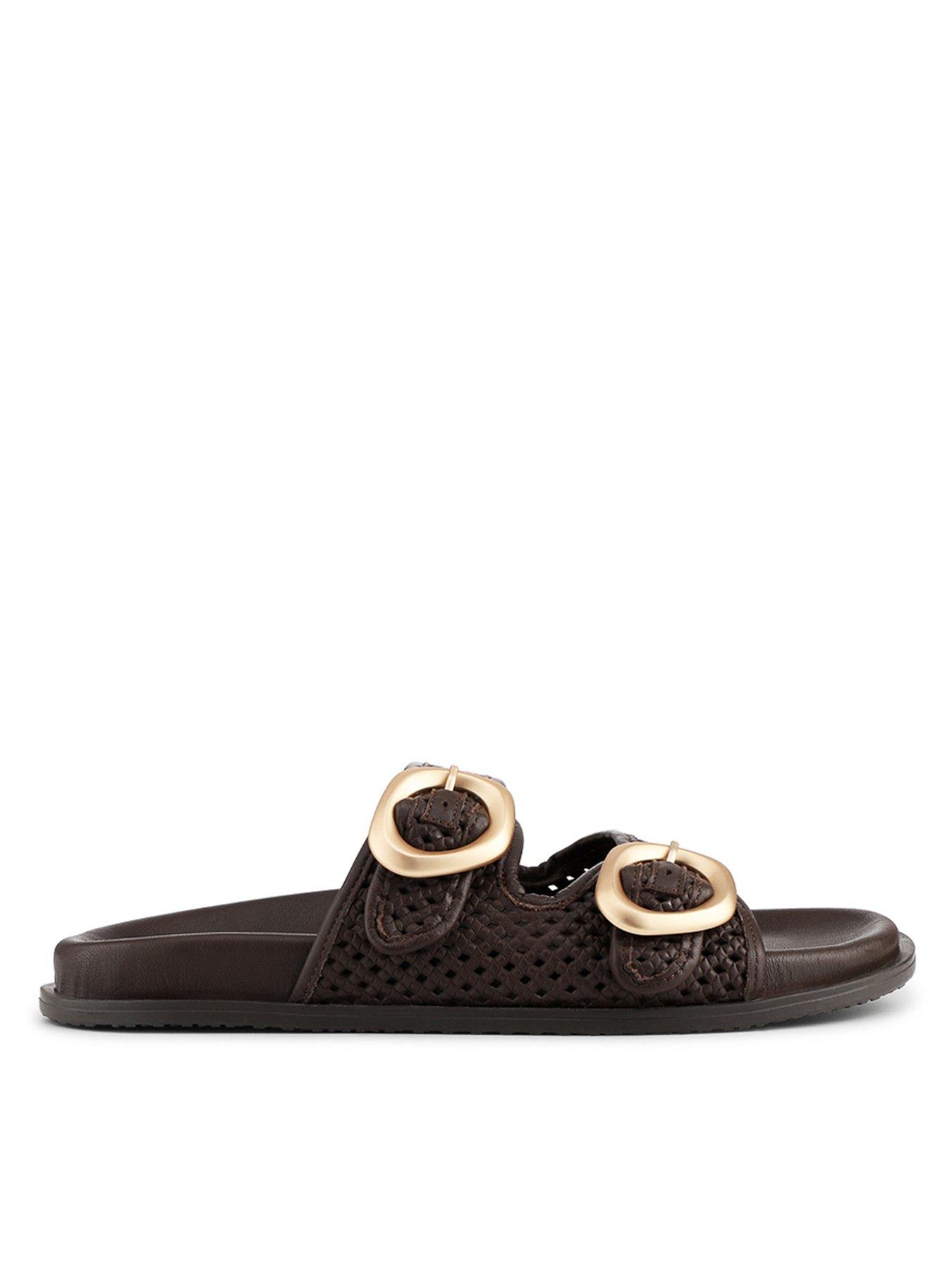 front image of jones-bootmaker-gisela-buckle-flat-sandal-brown