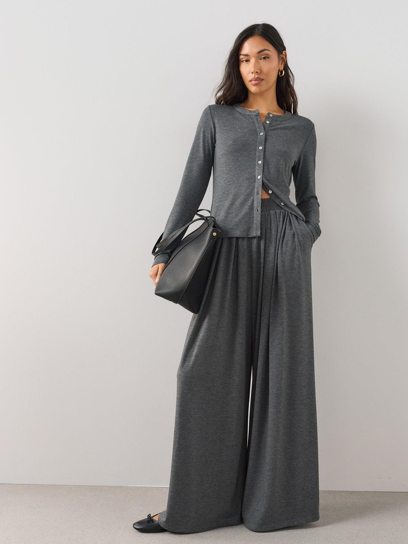 The Very Collection Soft Touch Wide Leg Trouser Co-Ord - Grey