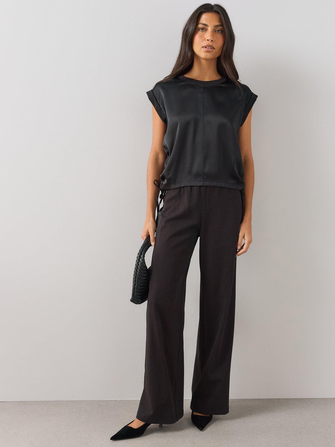 Image 1 of 6 of The Very Collection Womens Satin Mix Jersey Trousers - Black