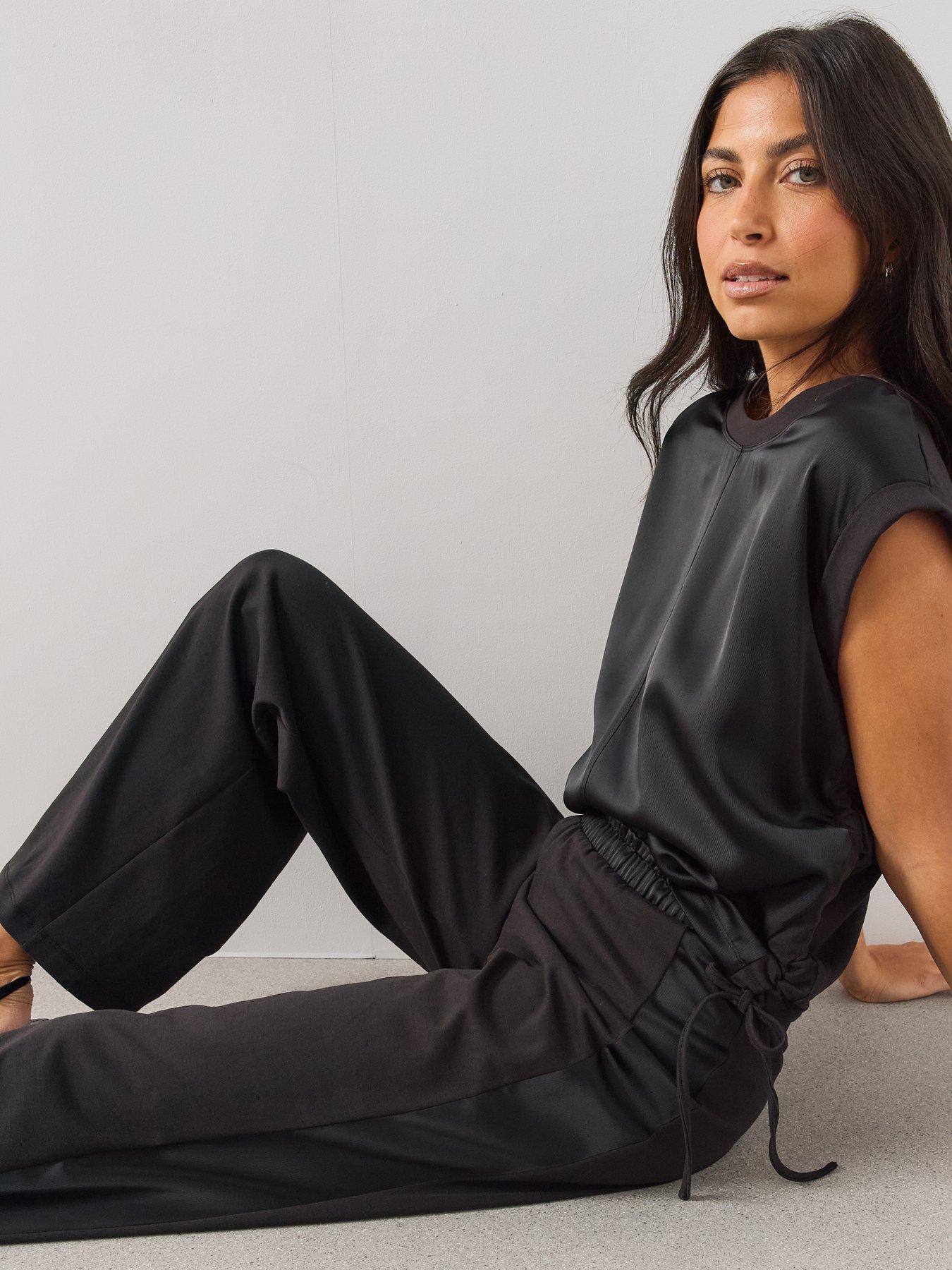 Image 5 of 6 of The Very Collection Womens Satin Mix Jersey Trousers - Black