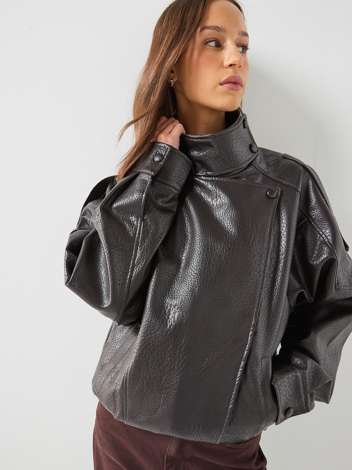 JDY Jdyraye PU Oversized Bomber Jacket - Chocolate Torte