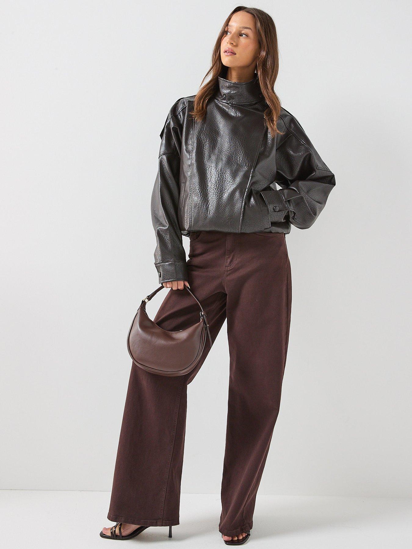 Image 3 of 6 of JDY Jdyraye PU Oversized Bomber Jacket - Chocolate Torte