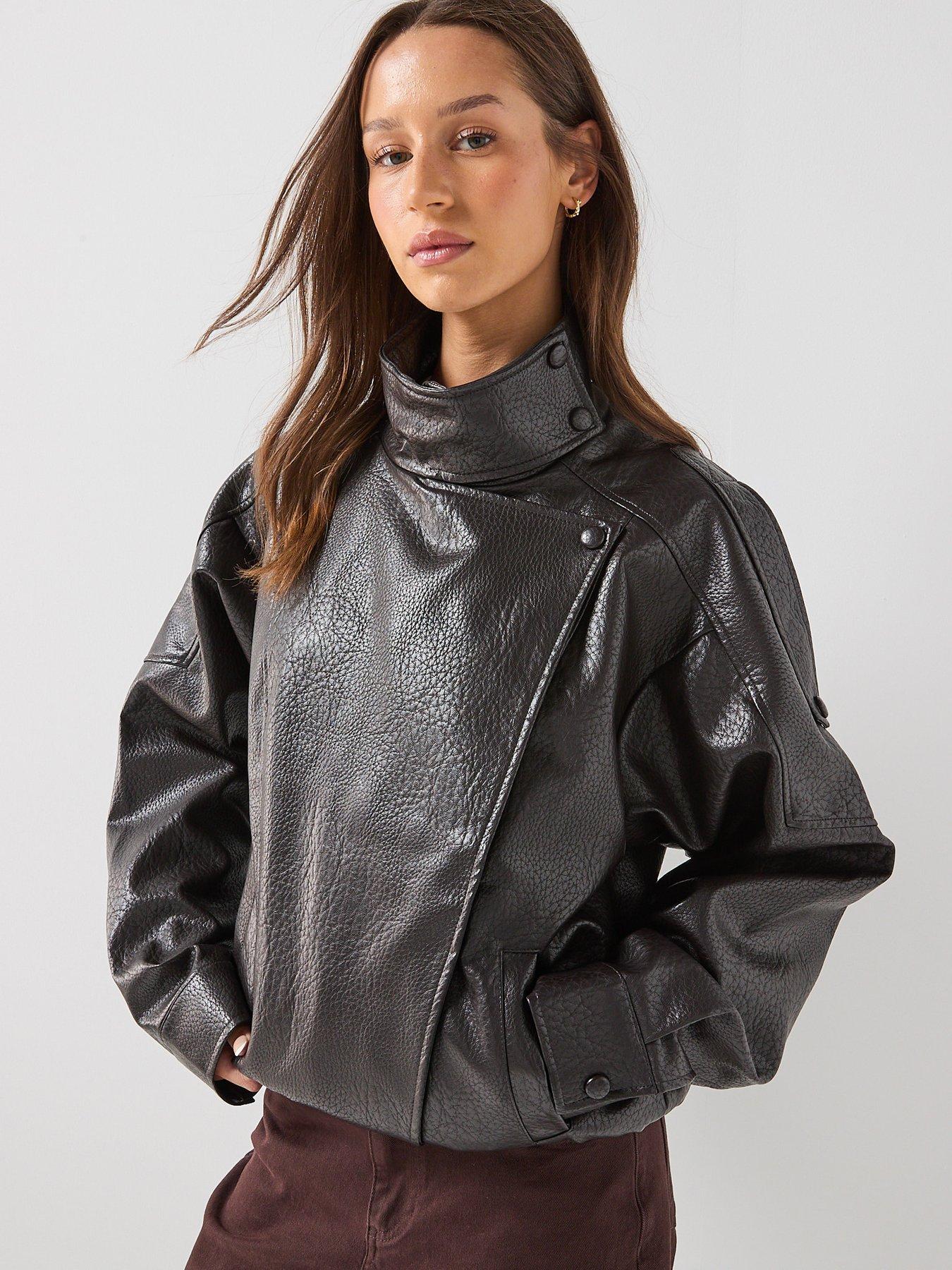 Image 4 of 6 of JDY Jdyraye PU Oversized Bomber Jacket - Chocolate Torte