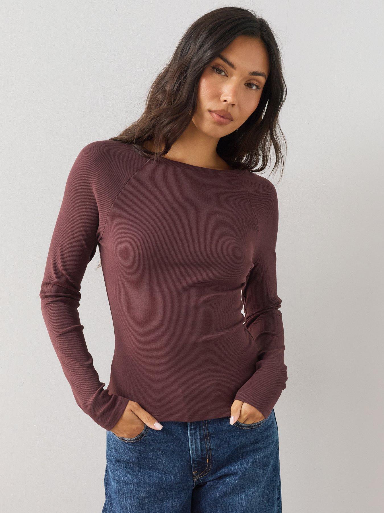 The Very Collection Soft Rib Long Sleeve Top - Brown