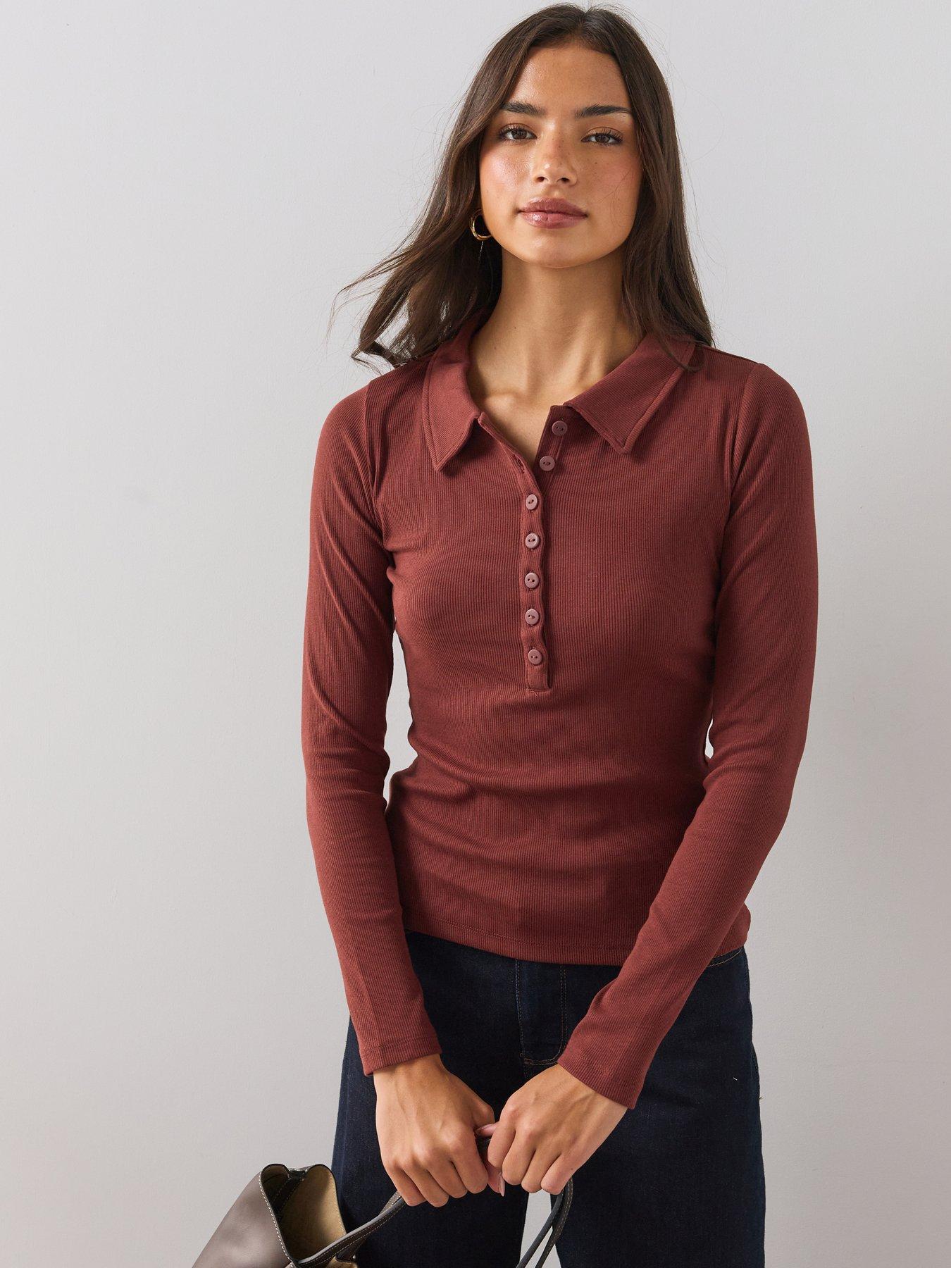 Image 1 of 6 of The Very Collection Rib Long Sleeve Polo Top