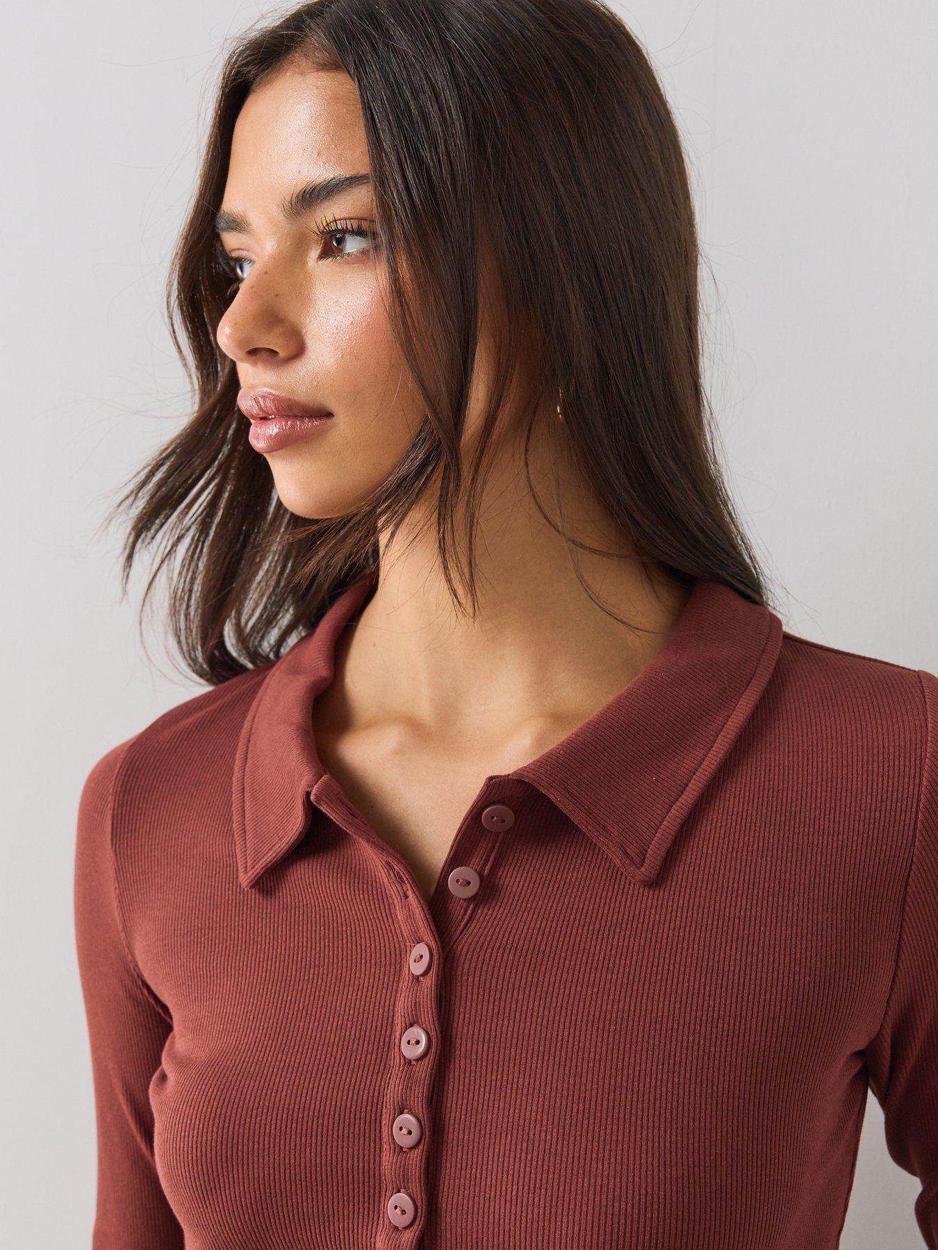 Image 4 of 6 of The Very Collection Rib Long Sleeve Polo Top