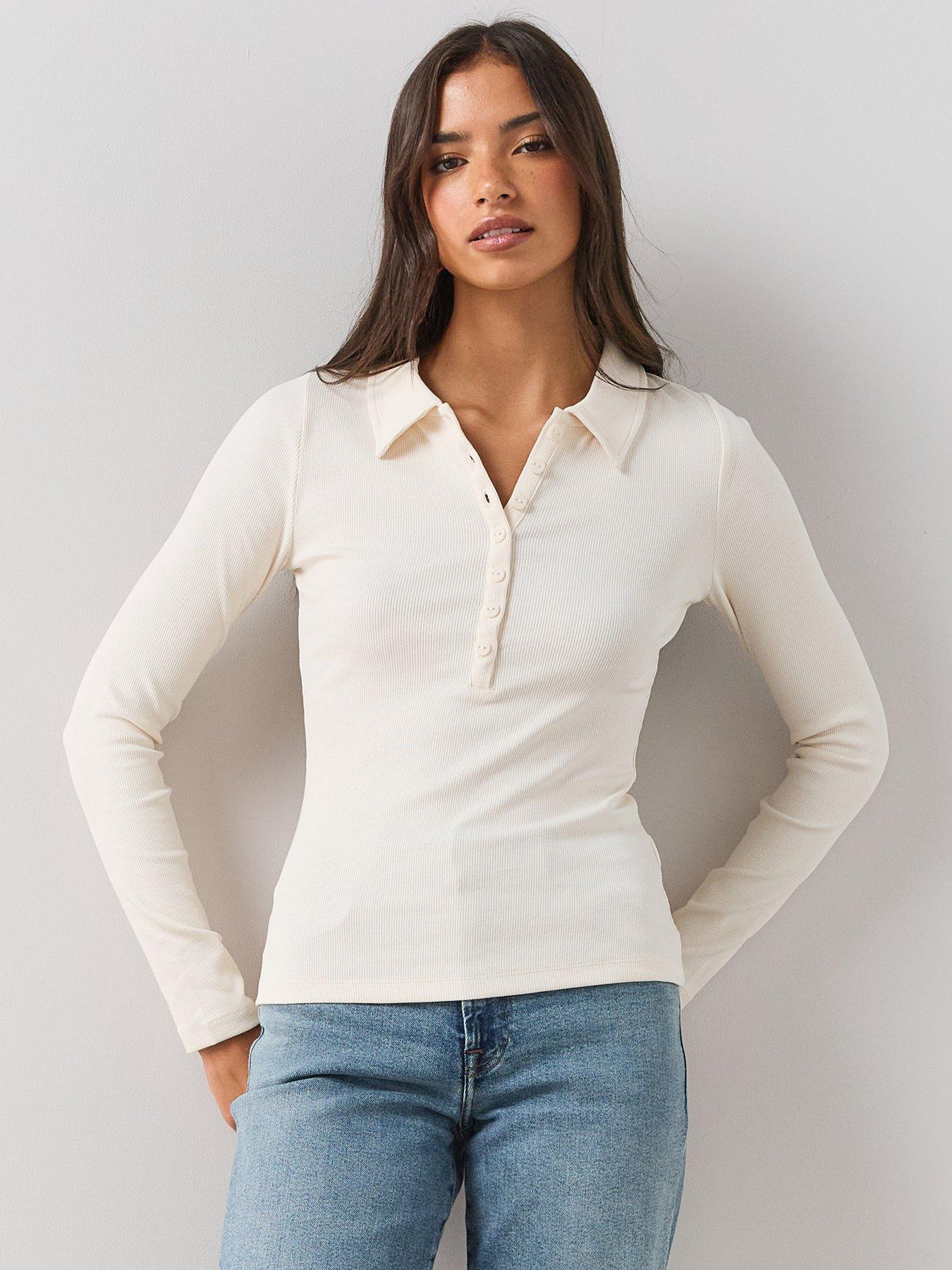 Image 1 of 6 of The Very Collection Rib Long Sleeve Polo Top