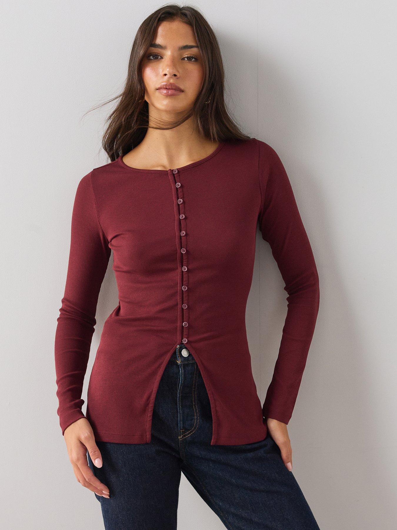 Image 1 of 6 of The Very Collection Button Through Slit Long Sleeve Top