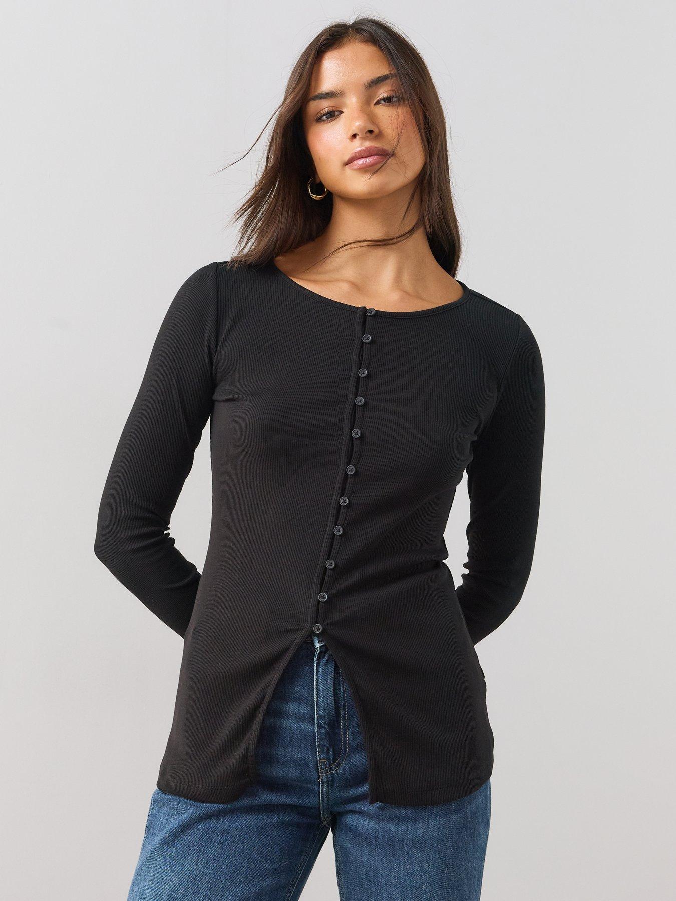 Image 1 of 6 of The Very Collection Button Through Slit Long Sleeve Top