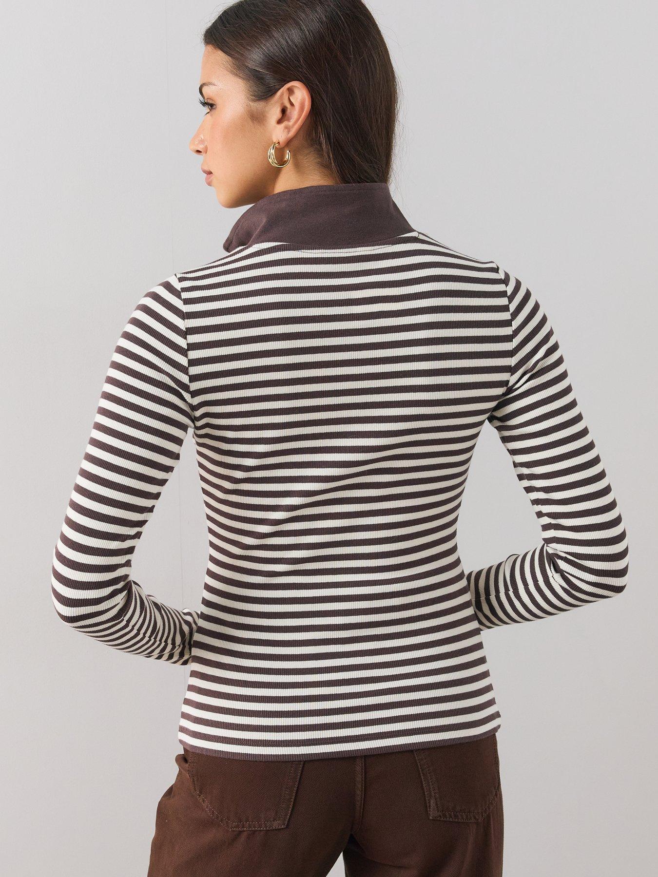 Image 2 of 6 of The Very Collection Stripe Quarter Zip Stripe Top