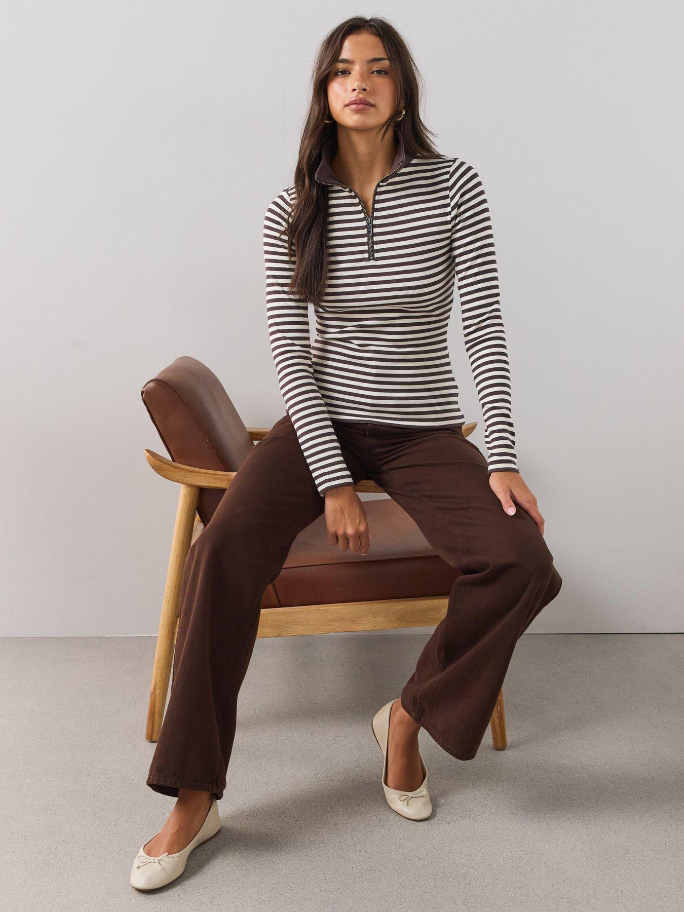 Image 3 of 6 of The Very Collection Stripe Quarter Zip Stripe Top