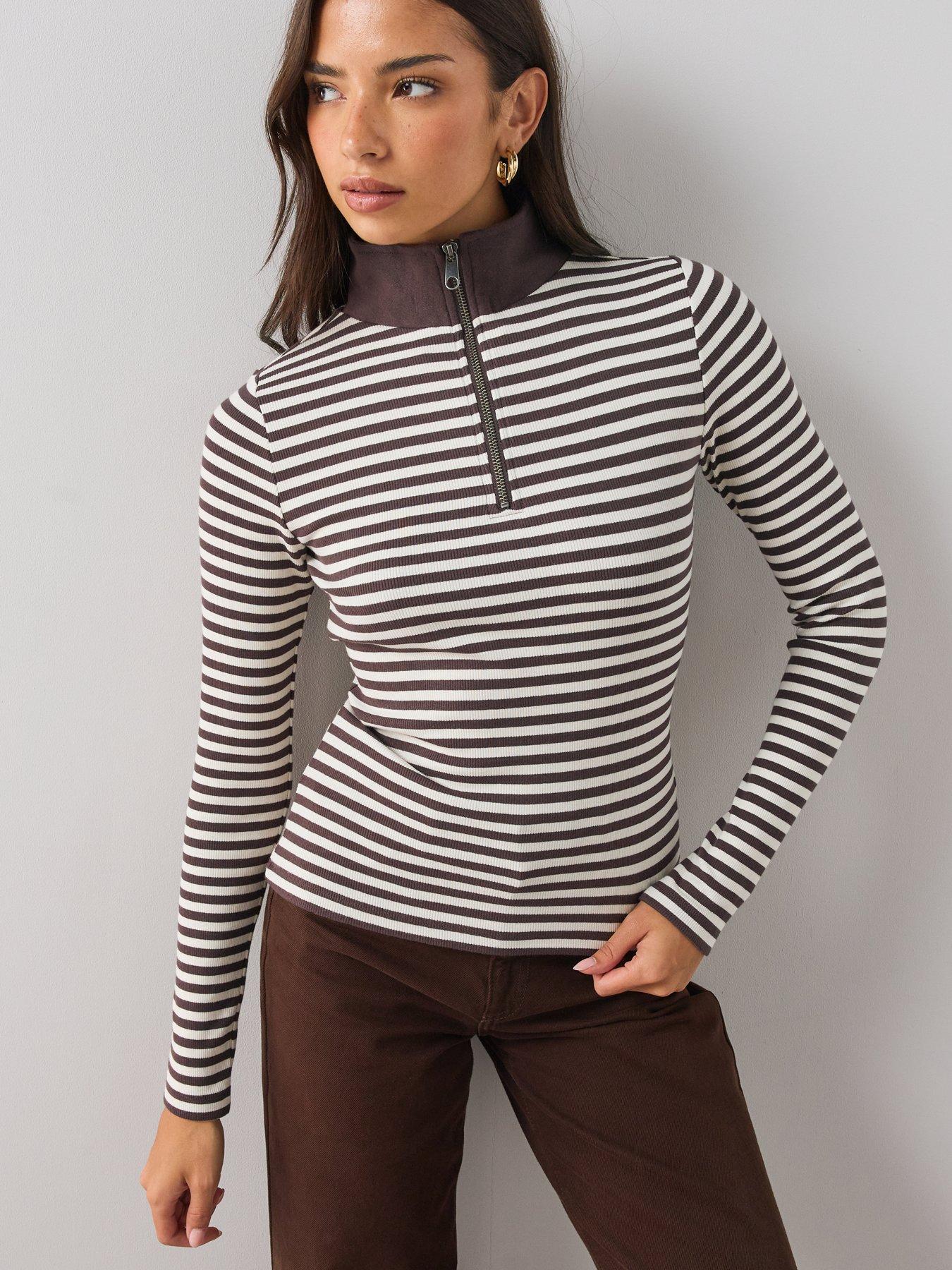 Image 4 of 6 of The Very Collection Stripe Quarter Zip Stripe Top