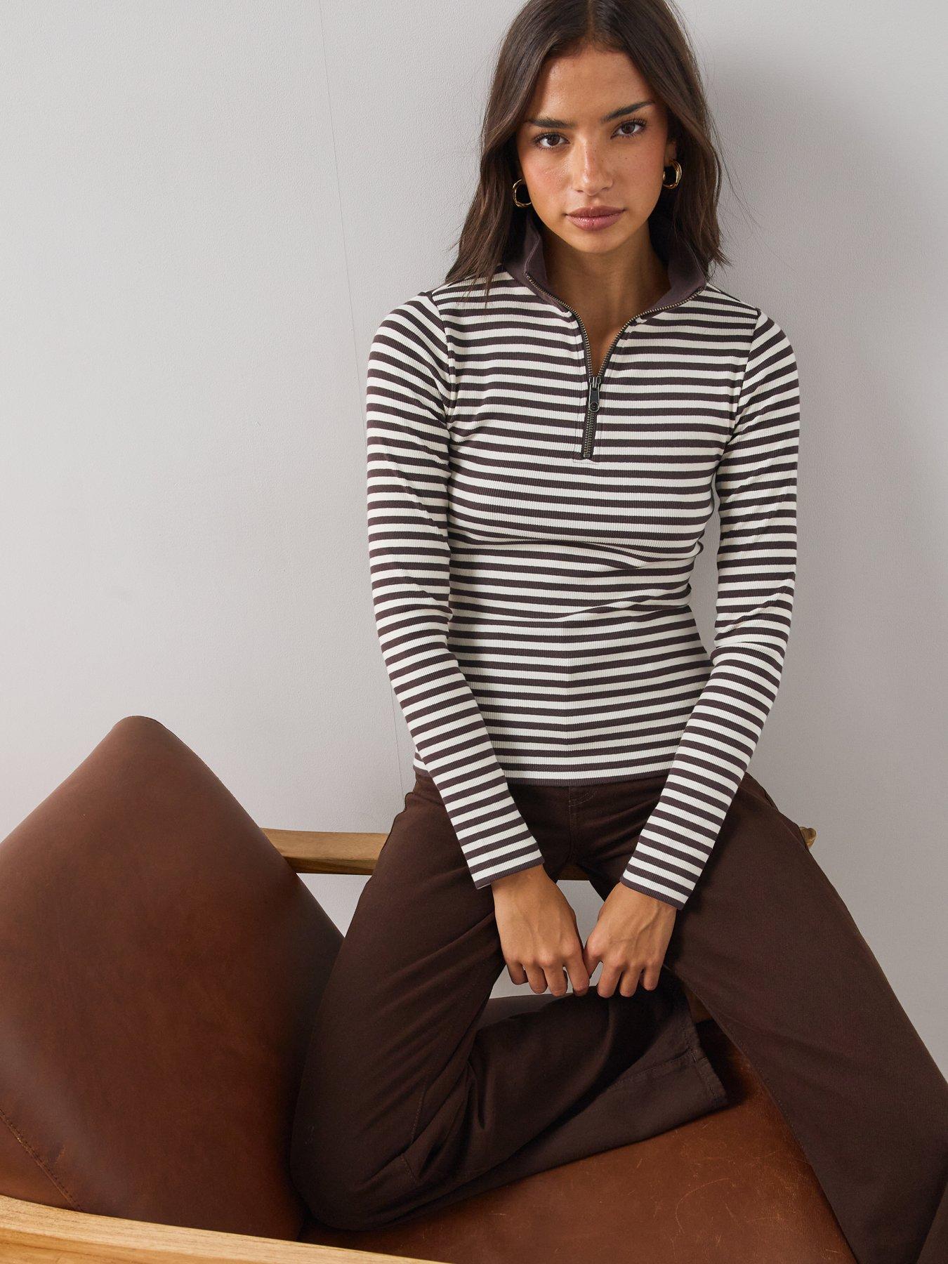 Image 5 of 6 of The Very Collection Stripe Quarter Zip Stripe Top