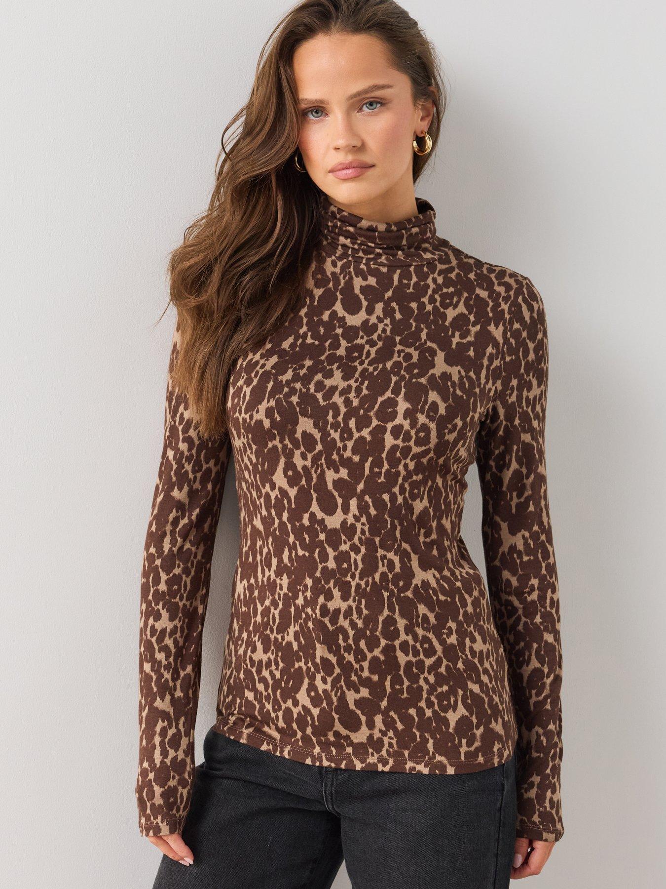 Image 1 of 7 of The Very Collection Womens Printed Viscose High Neck Top - Brown