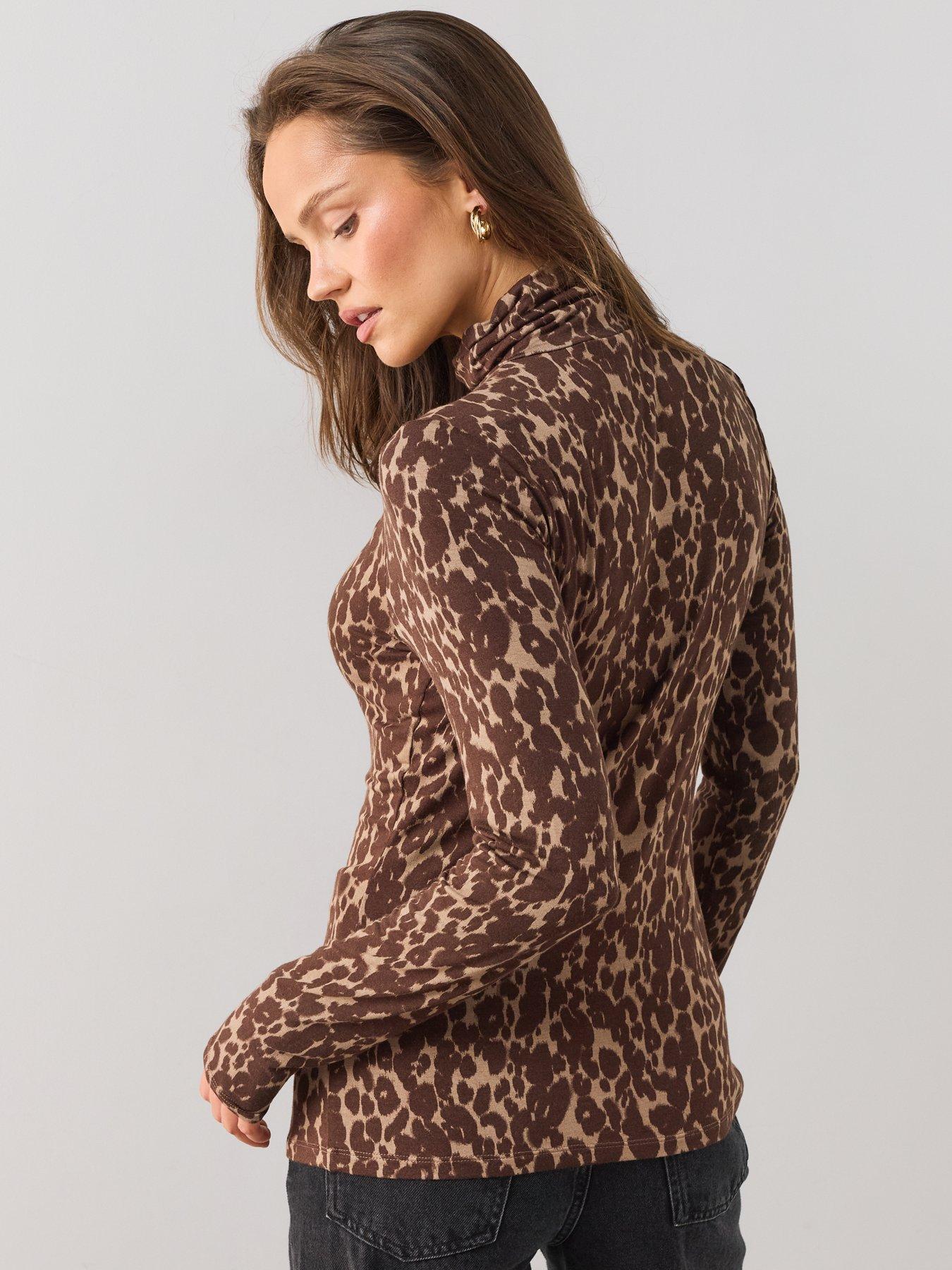 Image 2 of 7 of The Very Collection Womens Printed Viscose High Neck Top - Brown