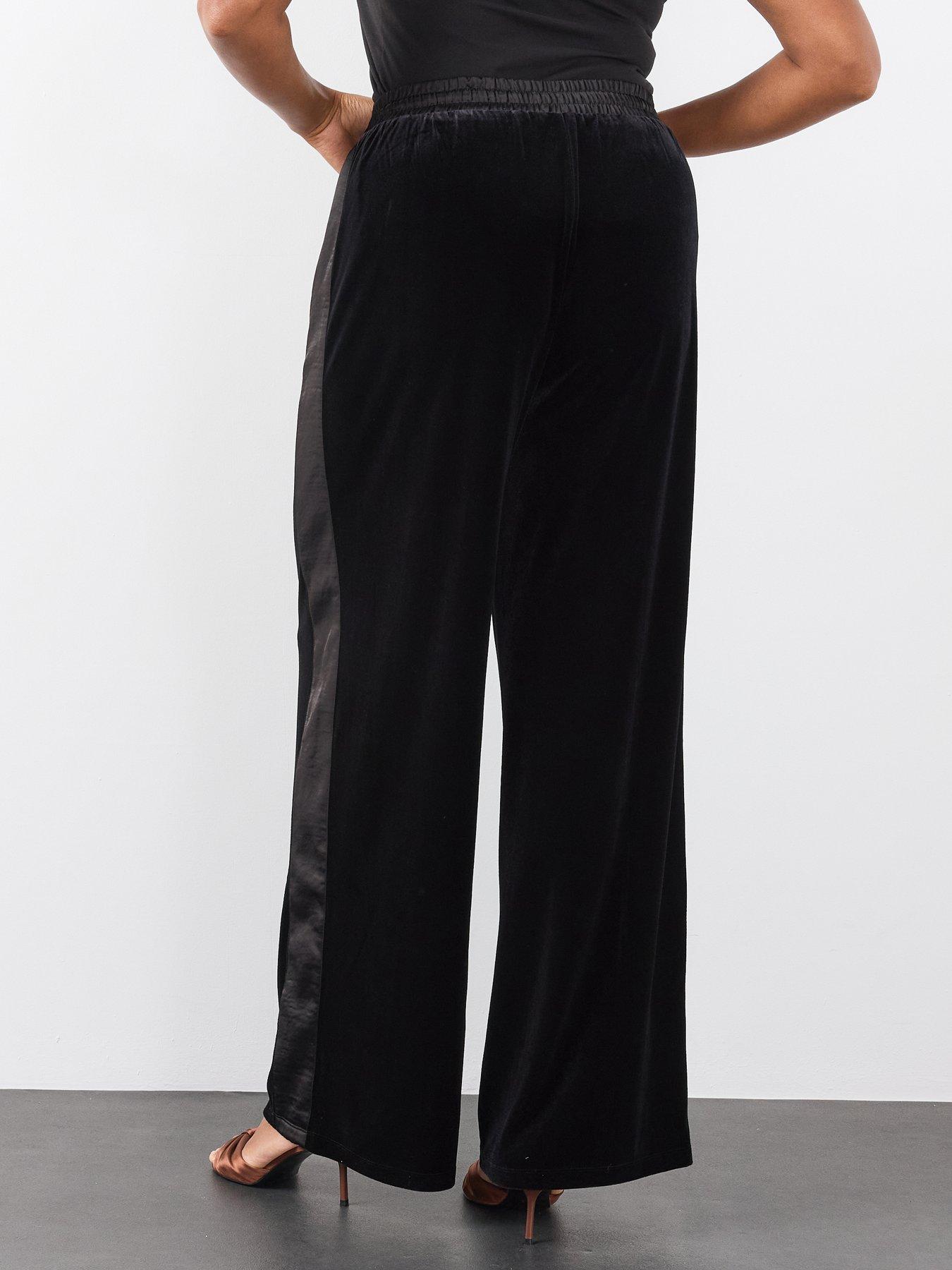 Image 2 of 6 of The Very Collection Womens Curve Satin Stripe Velvet Wide Leg Trousers - Black