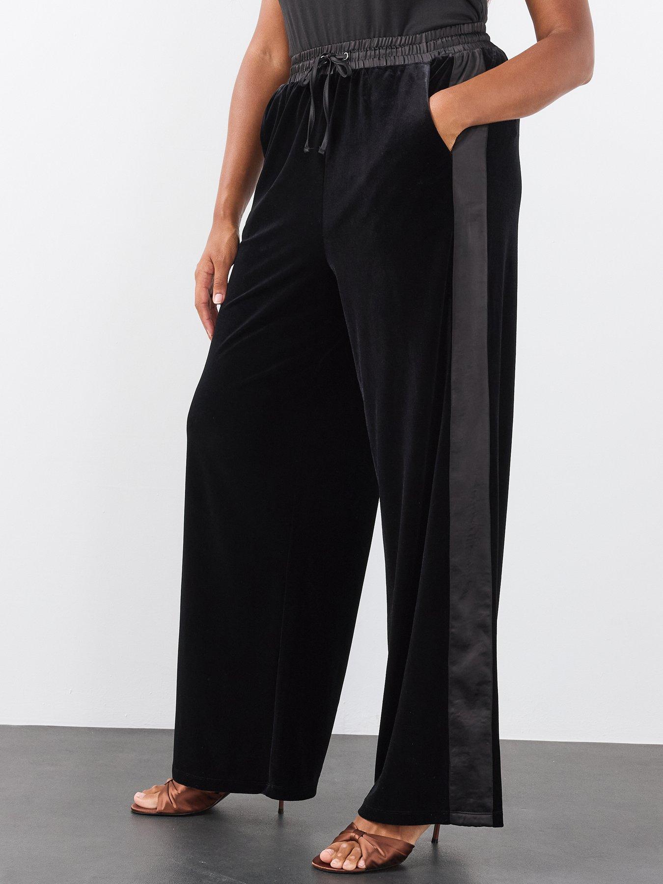 Image 4 of 6 of The Very Collection Womens Curve Satin Stripe Velvet Wide Leg Trousers - Black