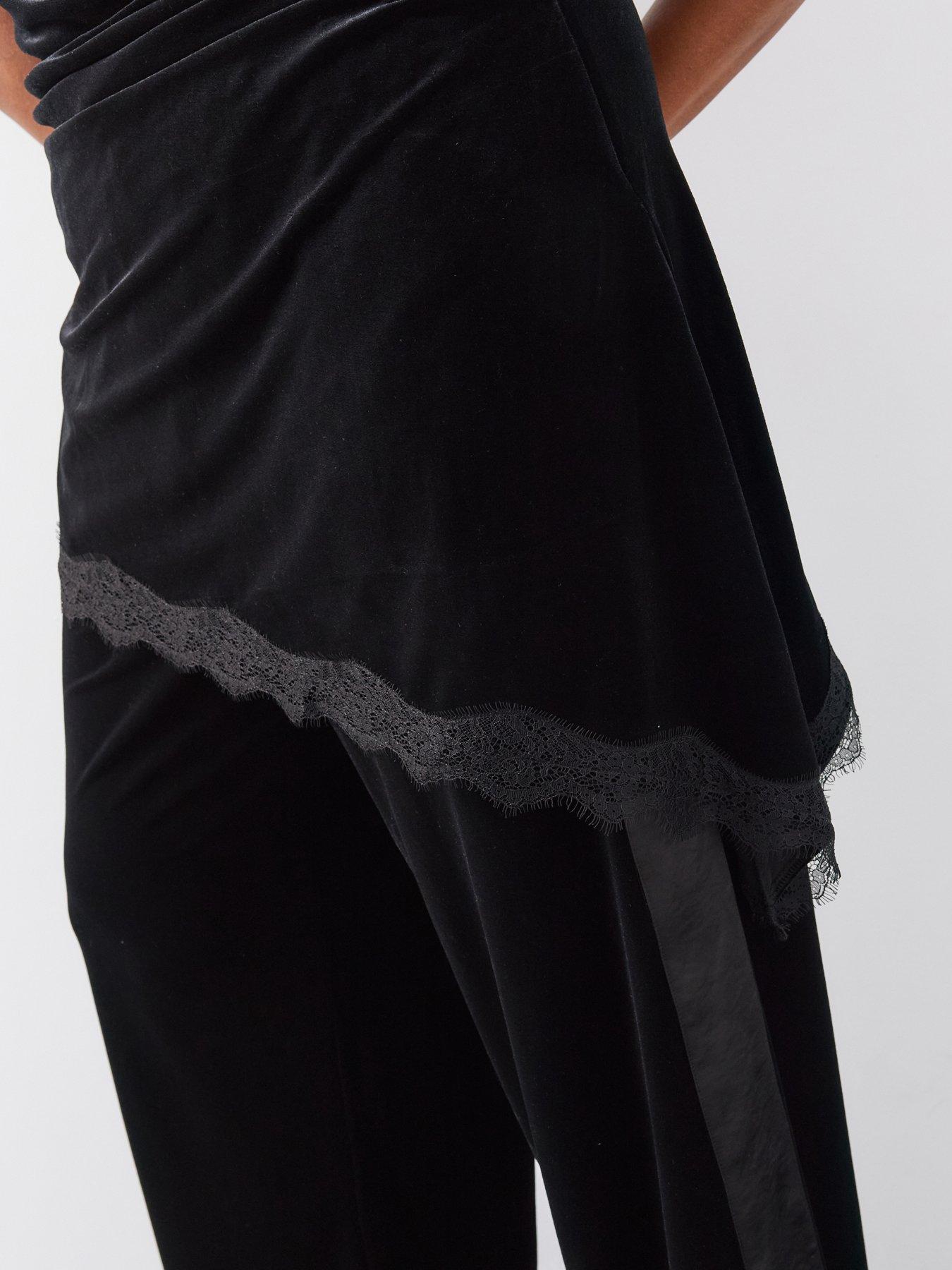 Image 5 of 6 of The Very Collection Womens Curve Satin Stripe Velvet Wide Leg Trousers - Black