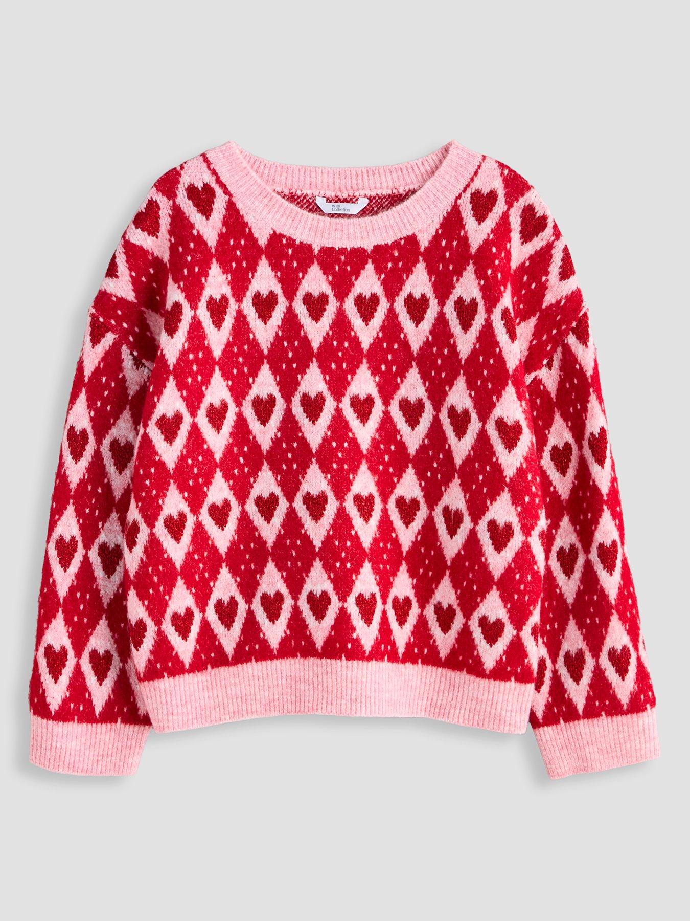 Image 1 of 4 of The Very Collection Girls Heart Print Oversized Jumper - Red