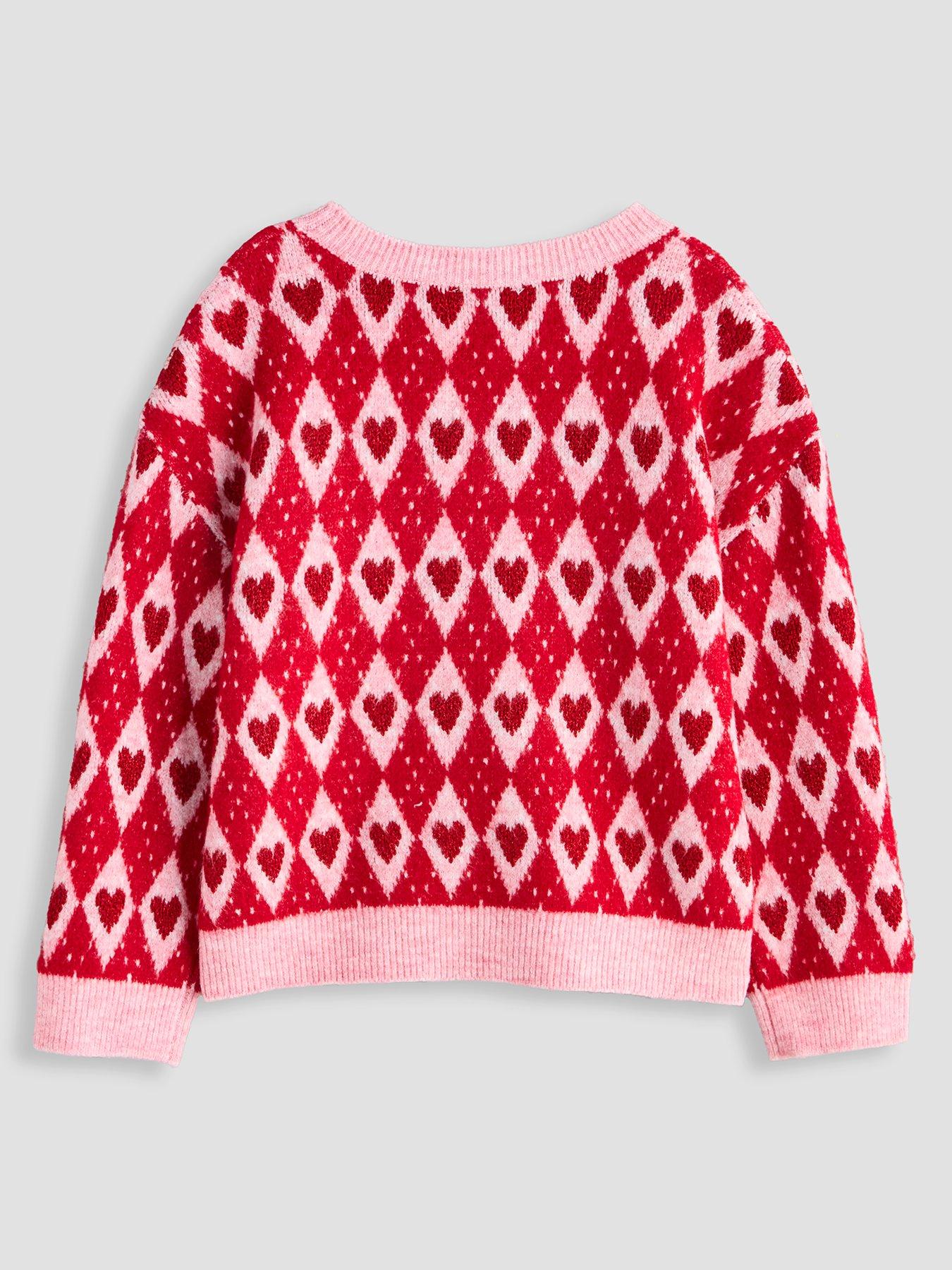 Image 2 of 4 of The Very Collection Girls Heart Print Oversized Jumper - Red