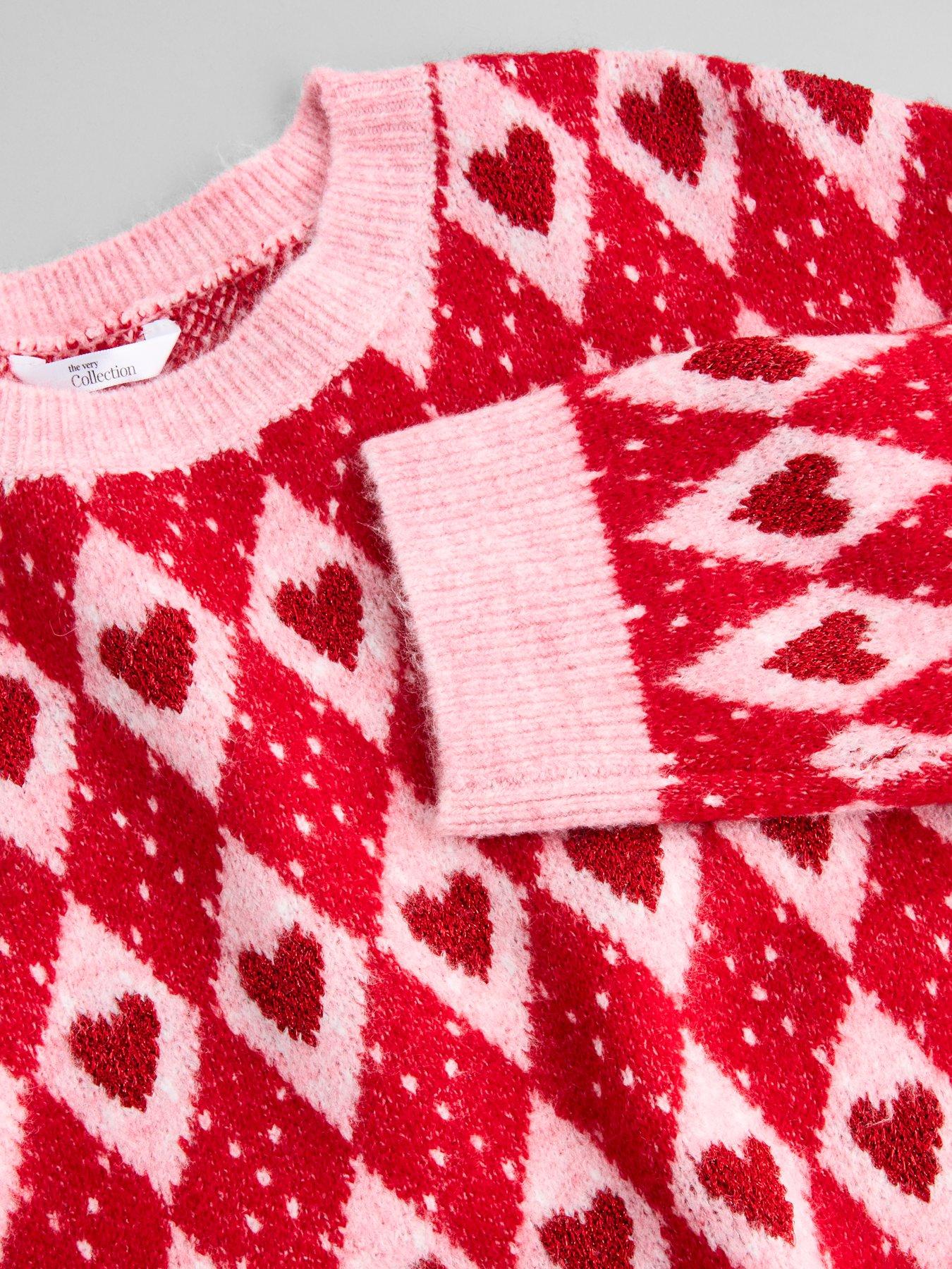 Image 3 of 4 of The Very Collection Girls Heart Print Oversized Jumper - Red