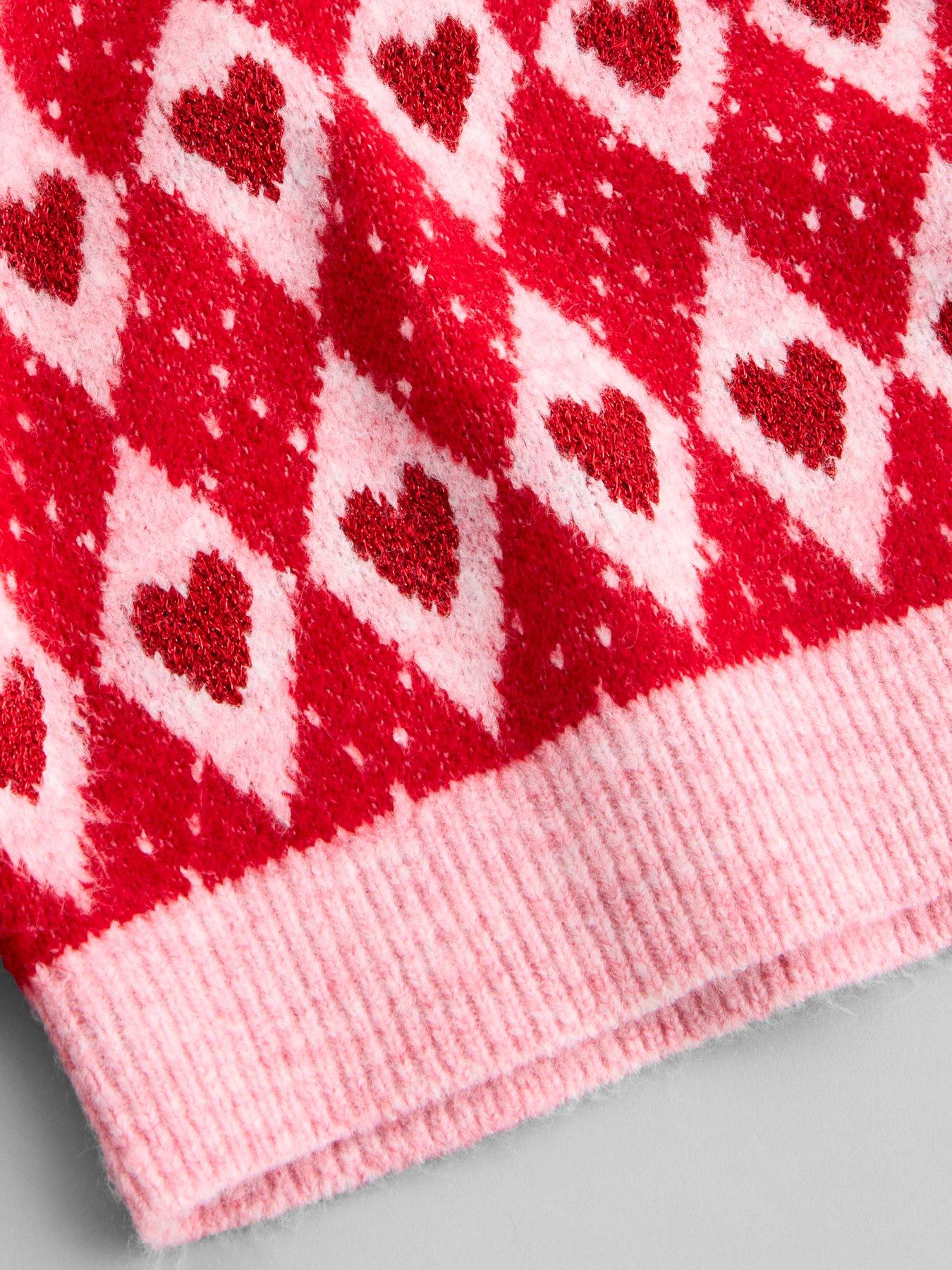 Image 4 of 4 of The Very Collection Girls Heart Print Oversized Jumper - Red