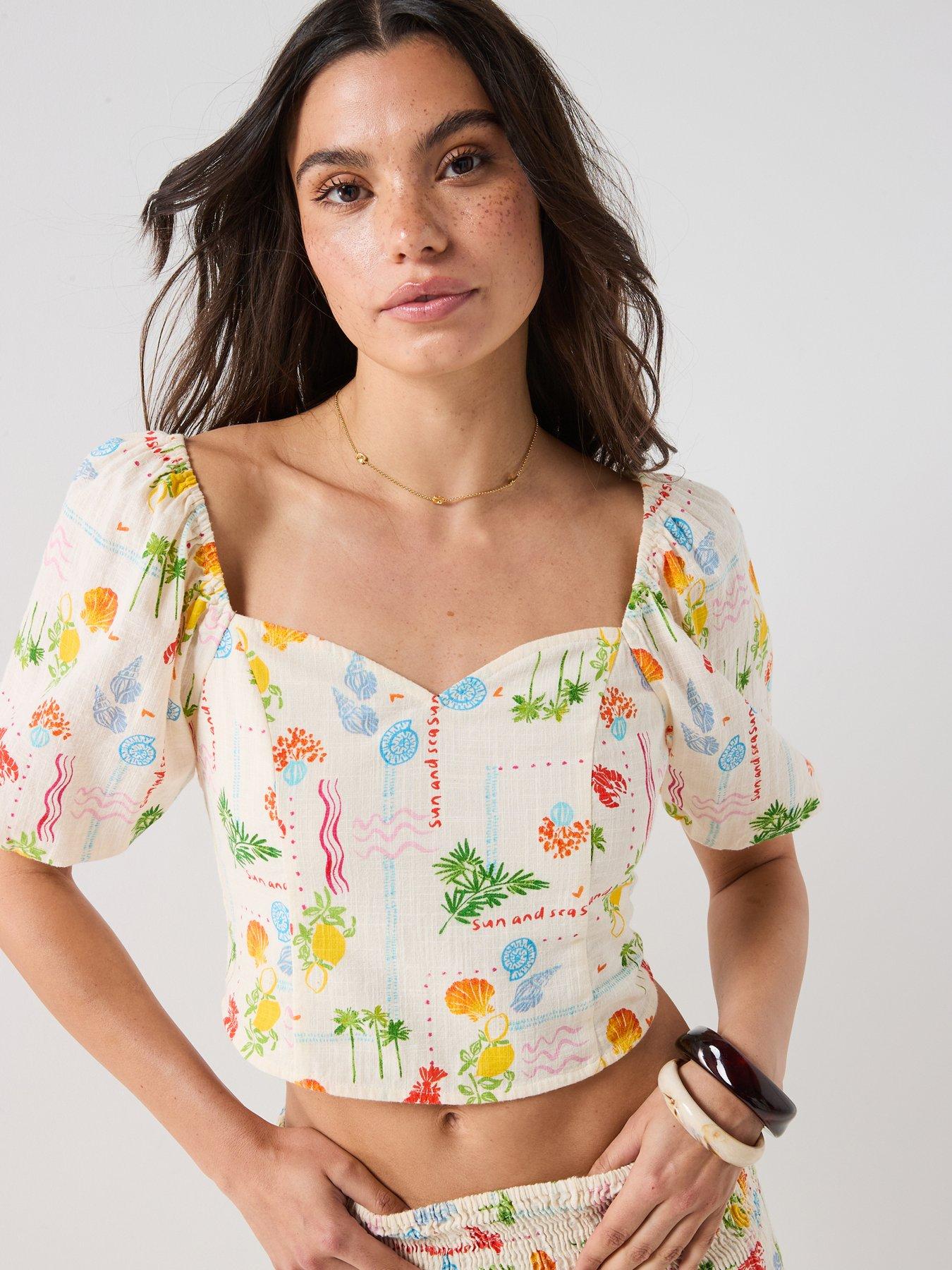 Vero Moda Elena Short Sleeve Smock Top - Beige