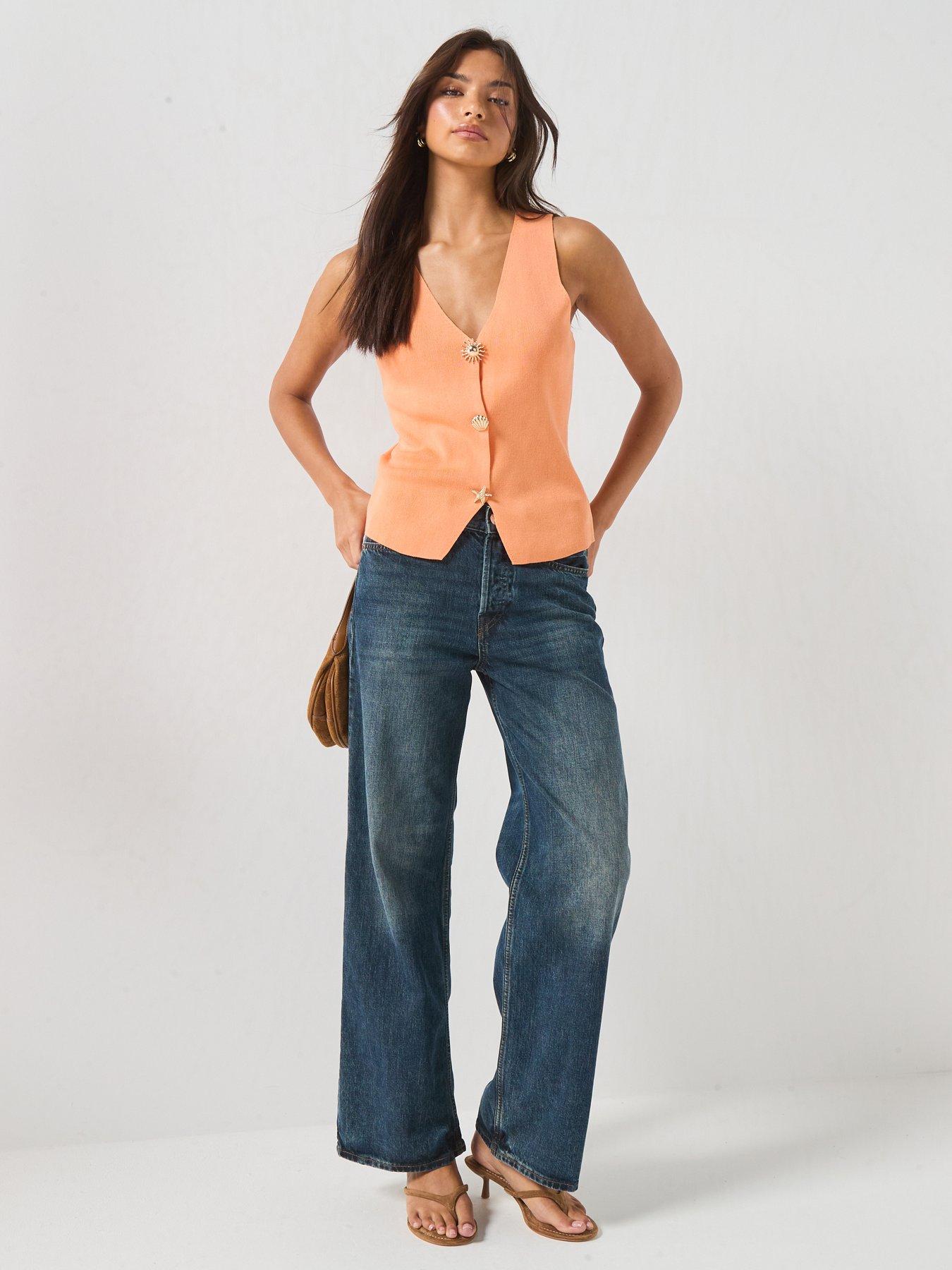 Image 3 of 5 of Vero Moda Vmkylie Sl Vest Knit Top Exp - Orange