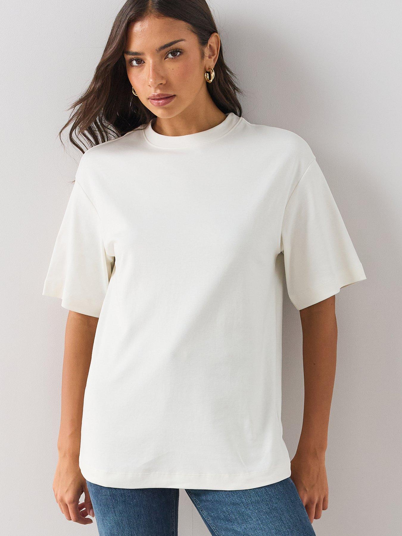 Image 1 of 6 of The Very Collection Interlock Longline Heavyweight Tee - Cream