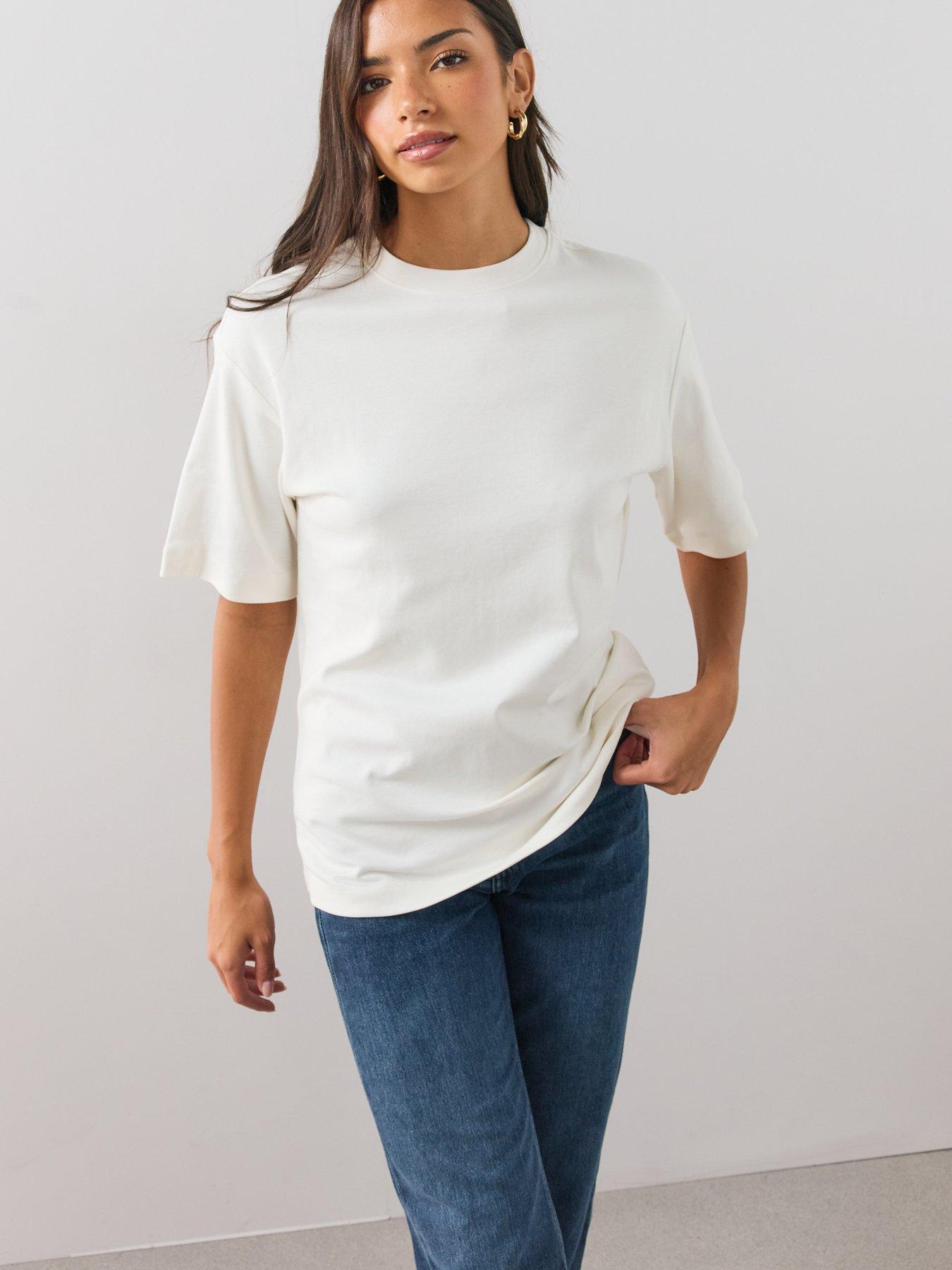 Image 6 of 6 of The Very Collection Interlock Longline Heavyweight Tee - Cream