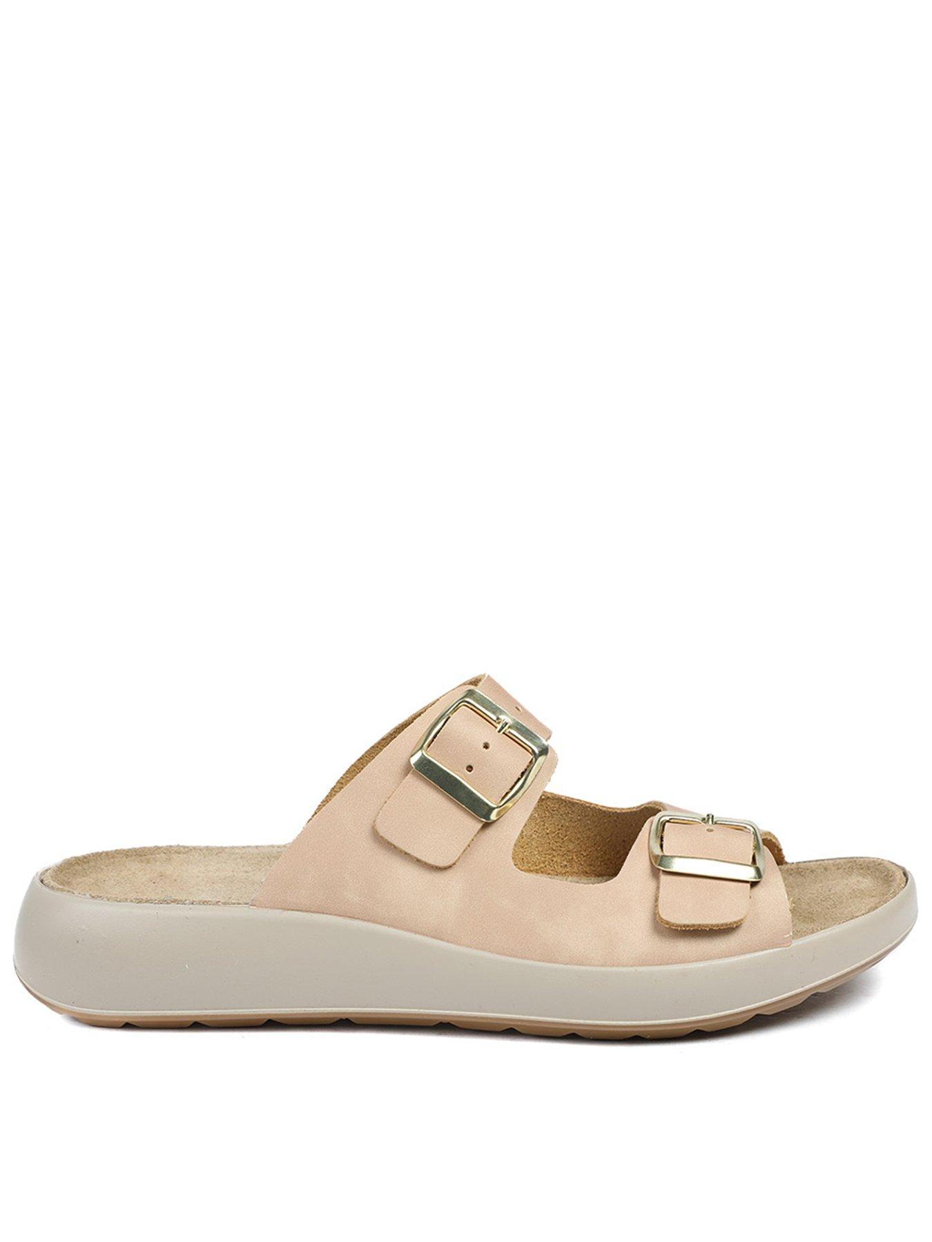 front image of jones-bootmaker-harlow-buckle-flat-sandal-beige