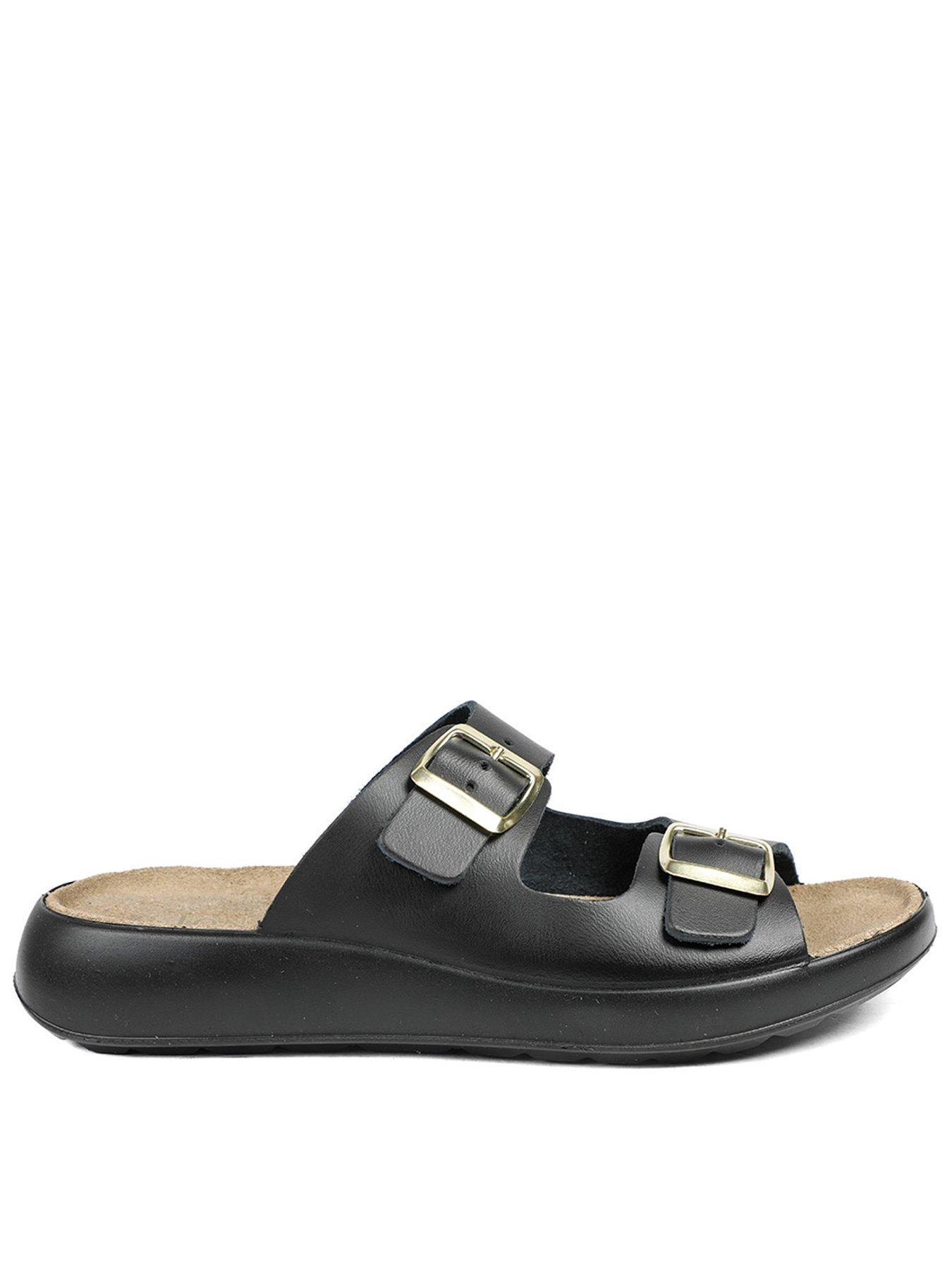 front image of jones-bootmaker-harlow-buckle-flat-sandal-black