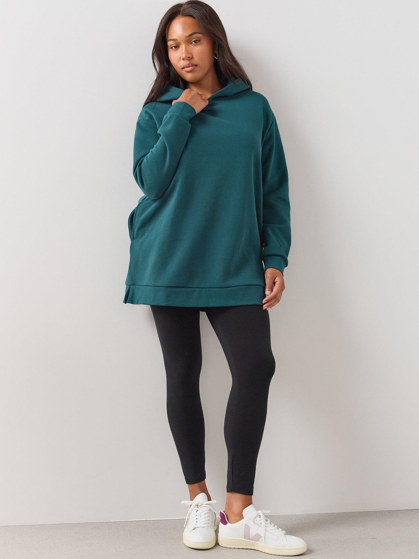 Image 1 of 6 of The Very Collection Womens Curve Longline Relaxed Hoodie - Teal Green